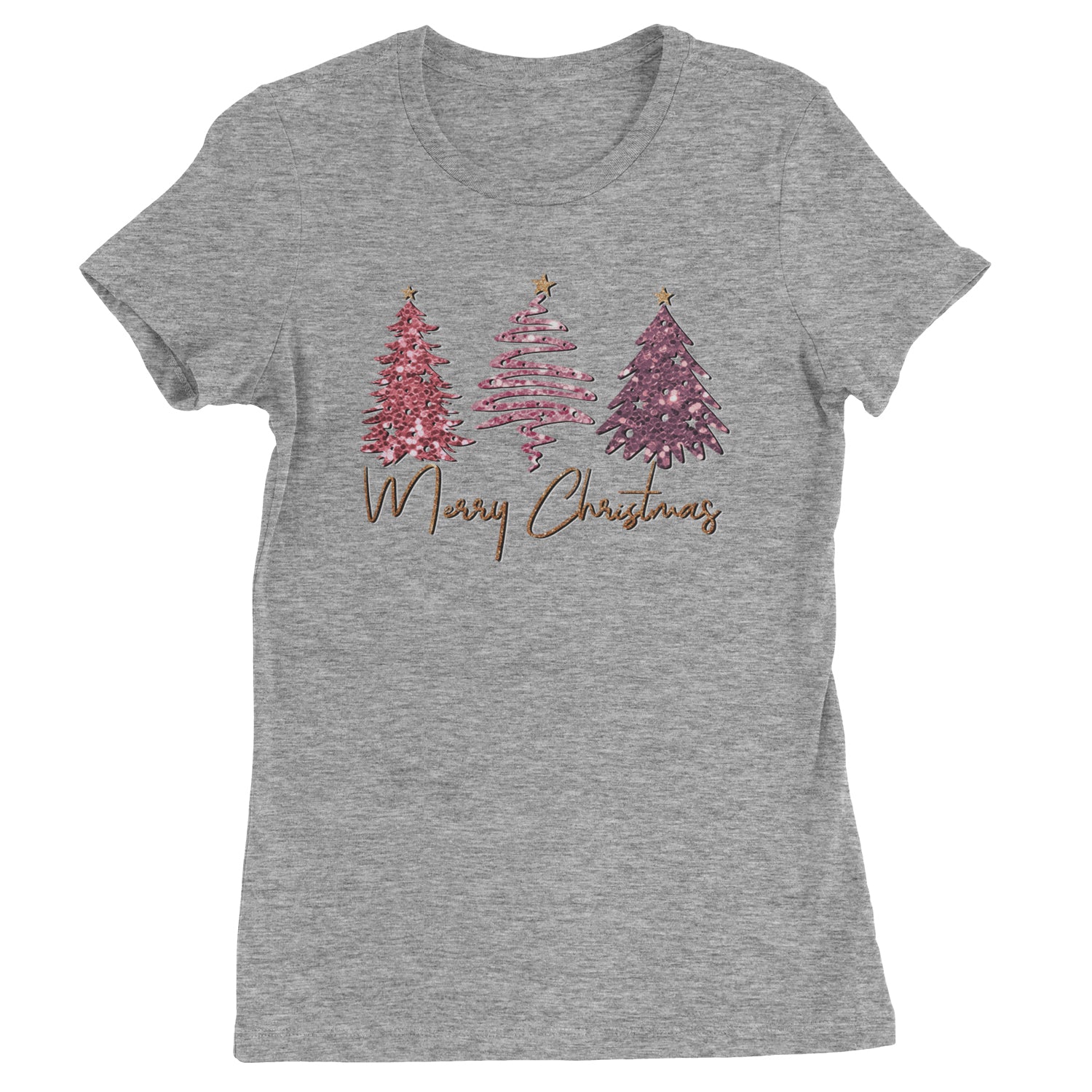 Merry Christmas Faux Glitter Trees  Womens T-shirt Heather Grey