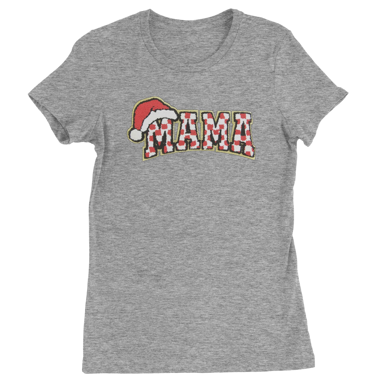 Mama Santa Hat Chenille Patch  Womens T-shirt Heather Grey