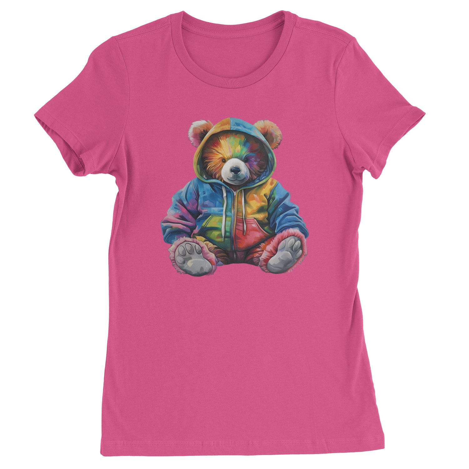 Rainbow Streetwear Urban Graffiti Bear  Womens T-shirt Hot Pink