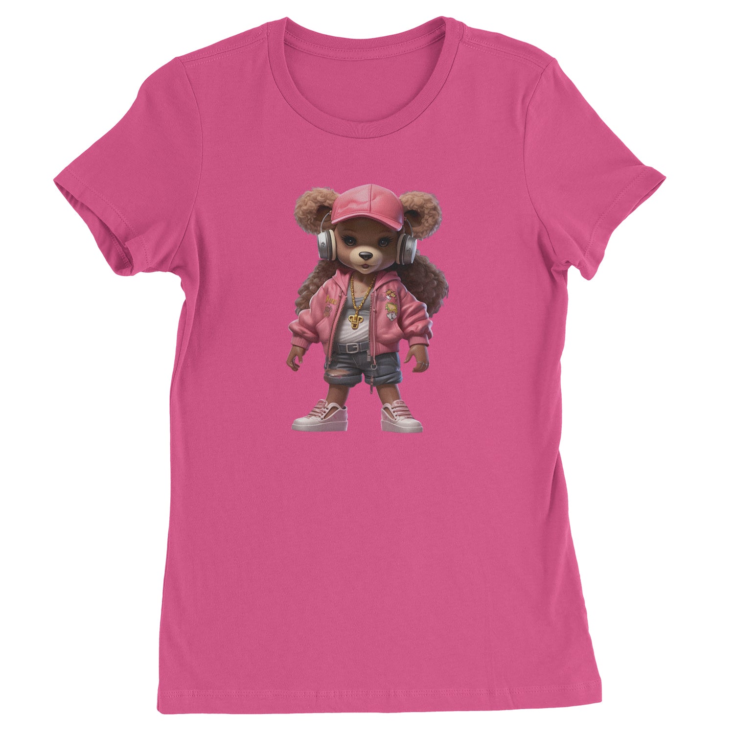 Pink Female Urban Graffiti Bear  Womens T-shirt Hot Pink