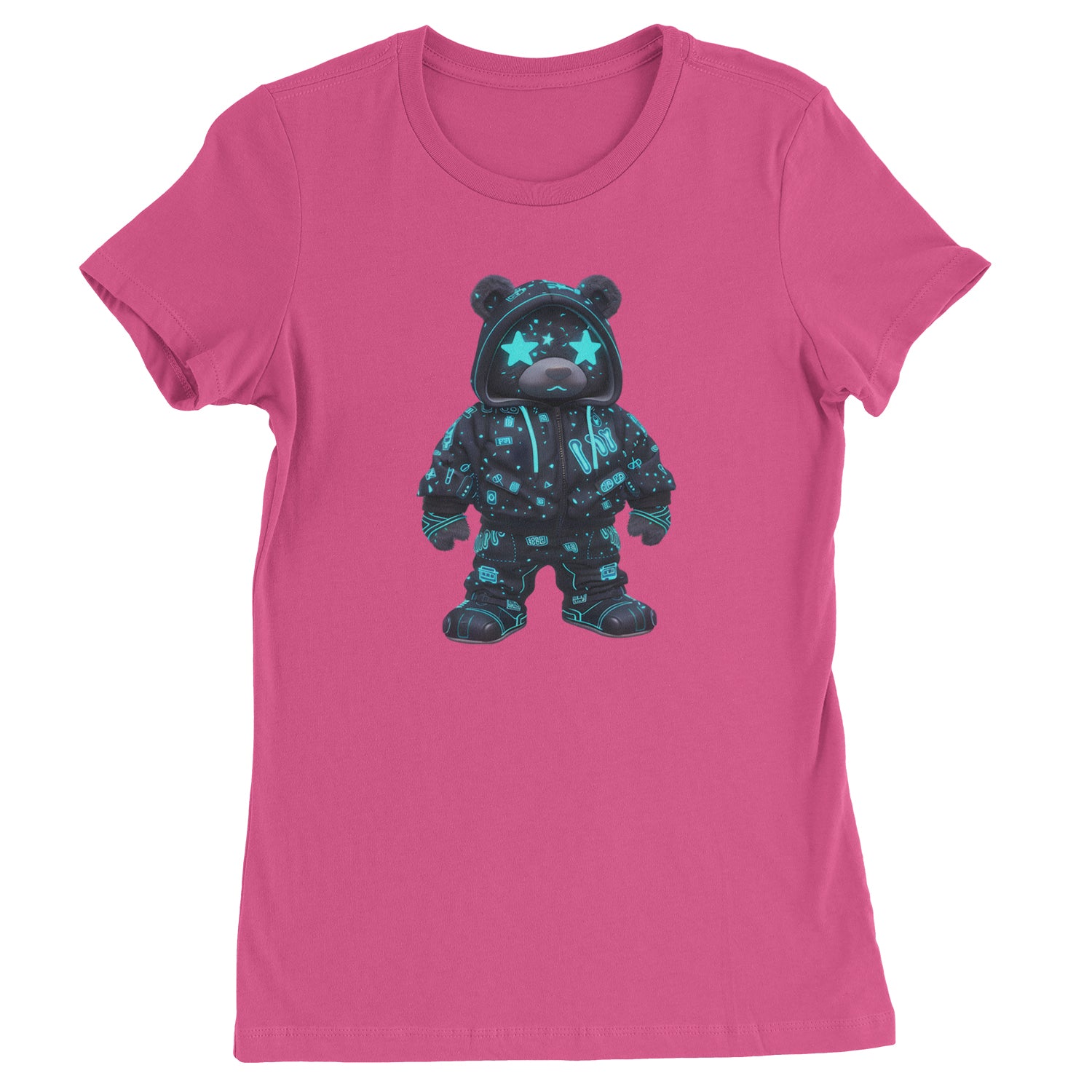 Starry Eyed Vaporwave Urban Graffiti Bear  Womens T-shirt Hot Pink