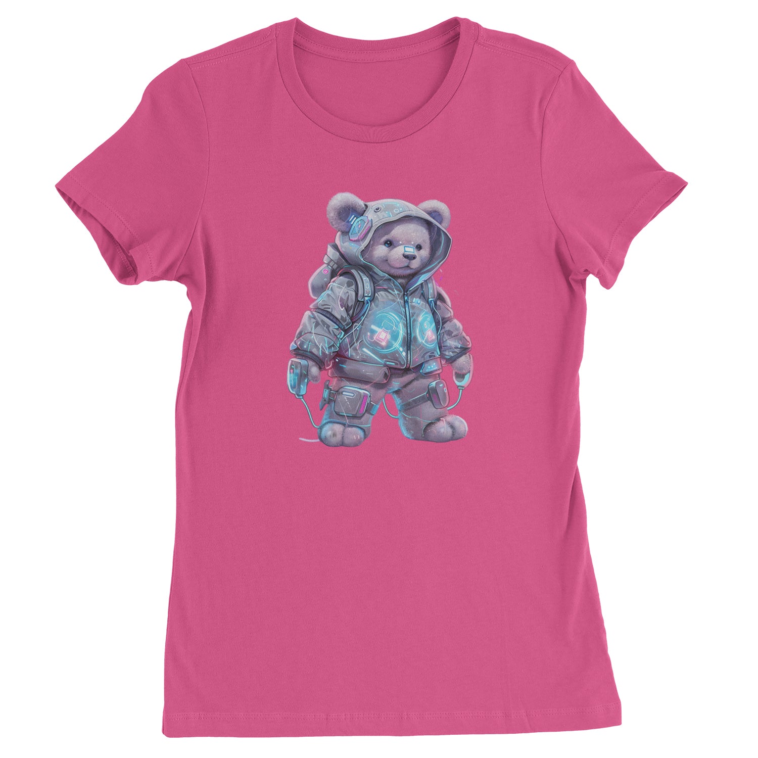 Cyberpunk Adventure Urban Graffiti Bear  Womens T-shirt Hot Pink