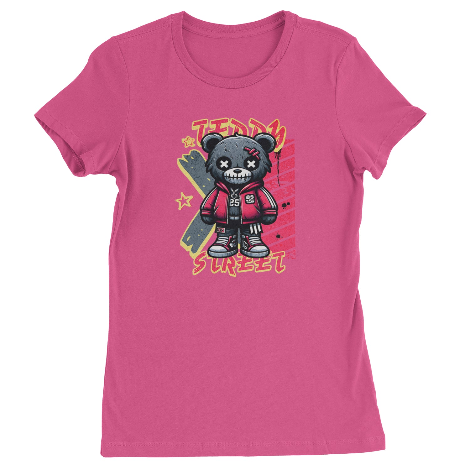 Teddy Attitude Urban Graffiti Bear  Womens T-shirt Hot Pink