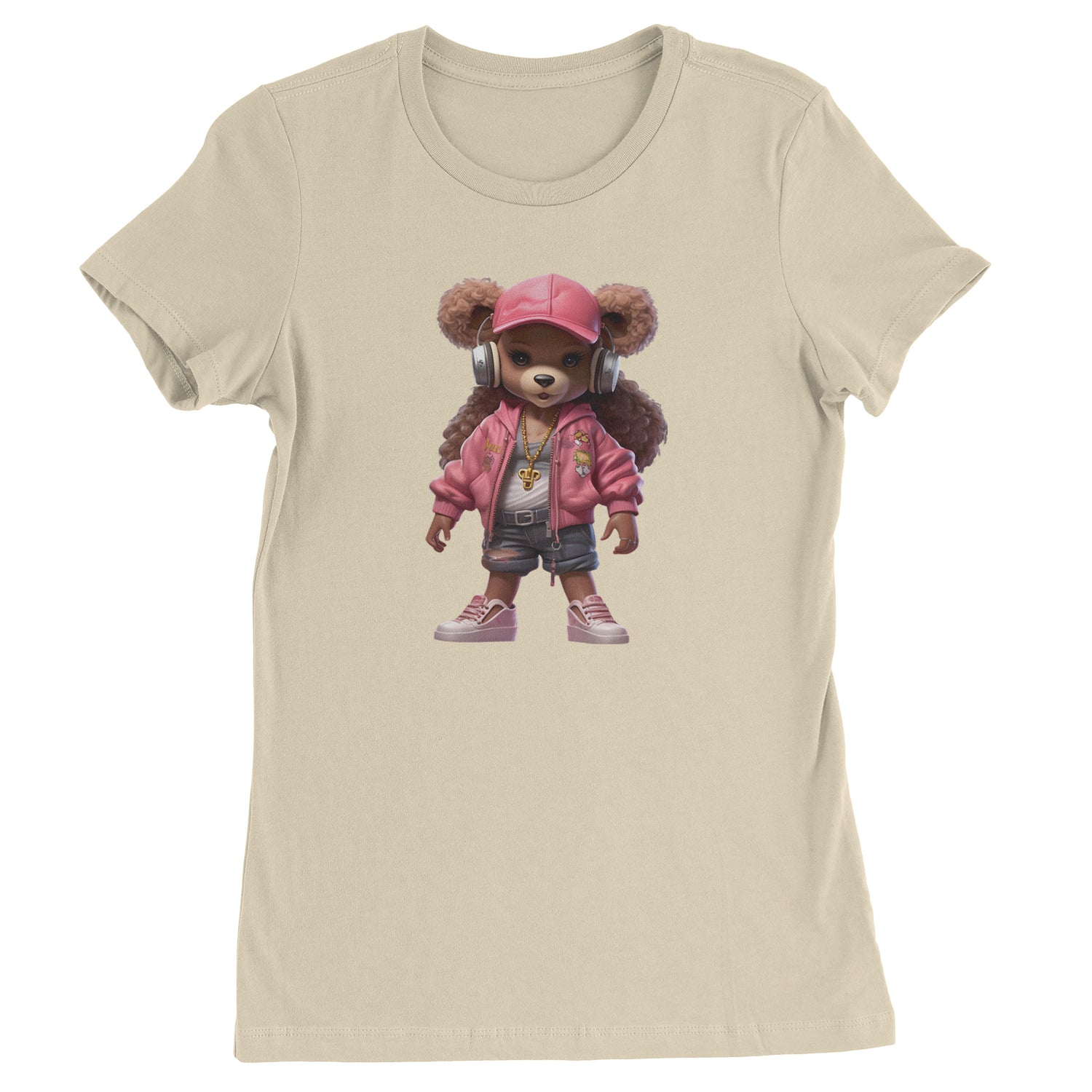 Pink Female Urban Graffiti Bear  Womens T-shirt Ivory