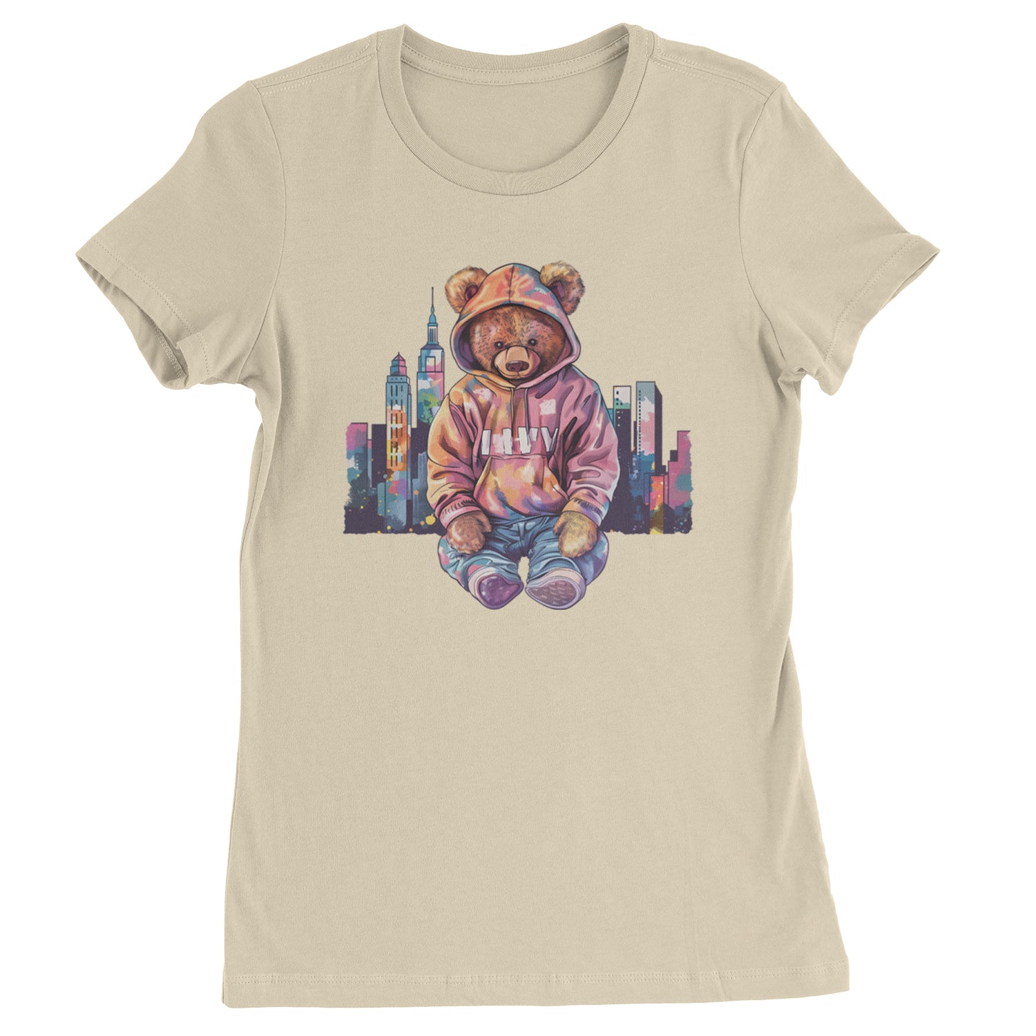 City Skyline Urban Graffiti Bear  Womens T-shirt Ivory