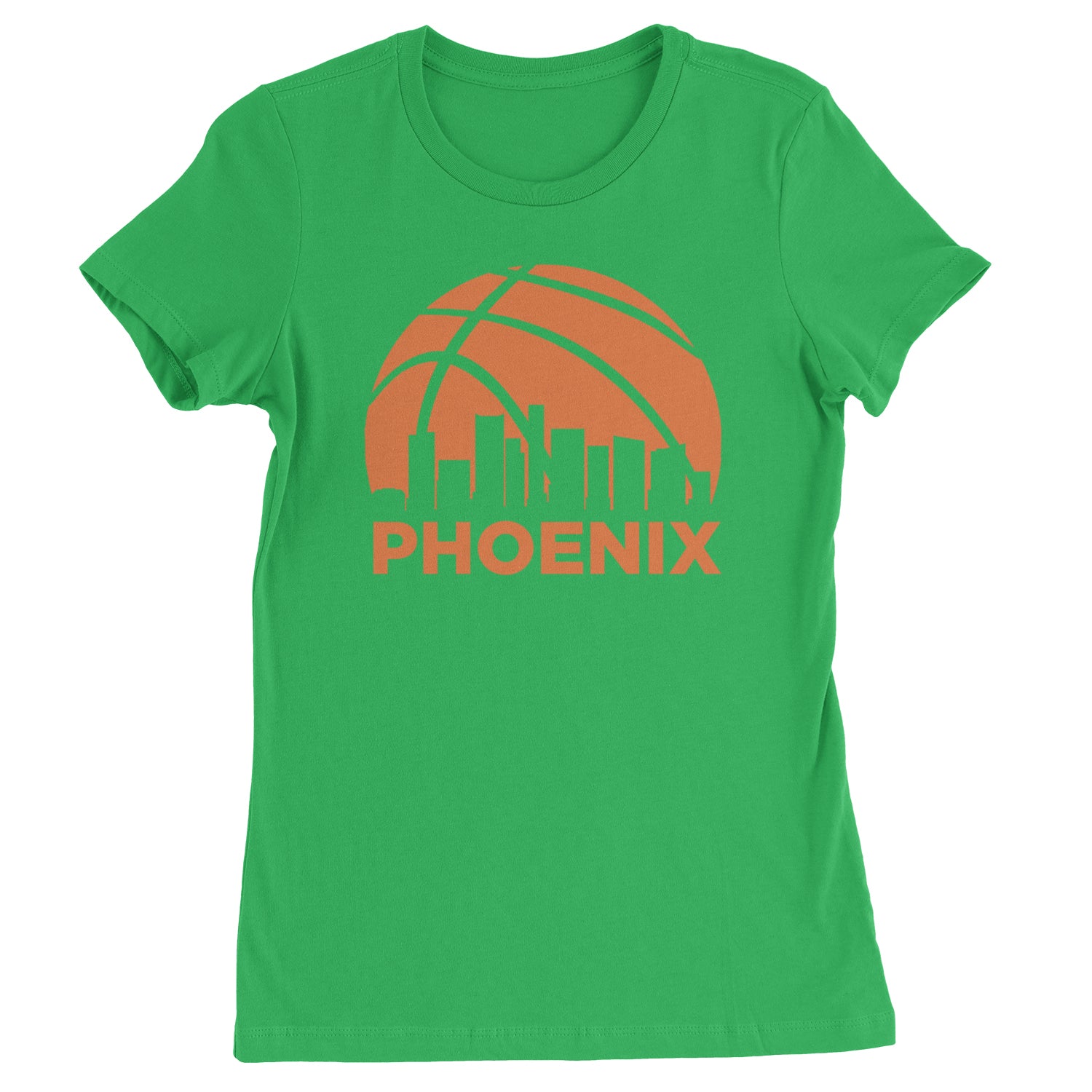 Phoenix Basketball Sunset City Skyline Womens T-shirt Kelly Green