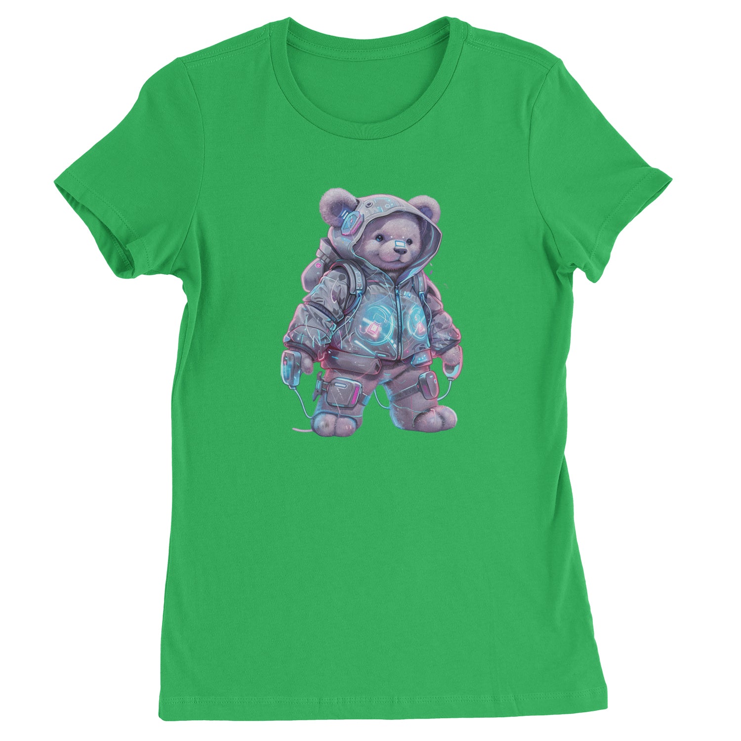 Cyberpunk Adventure Urban Graffiti Bear  Womens T-shirt Kelly Green