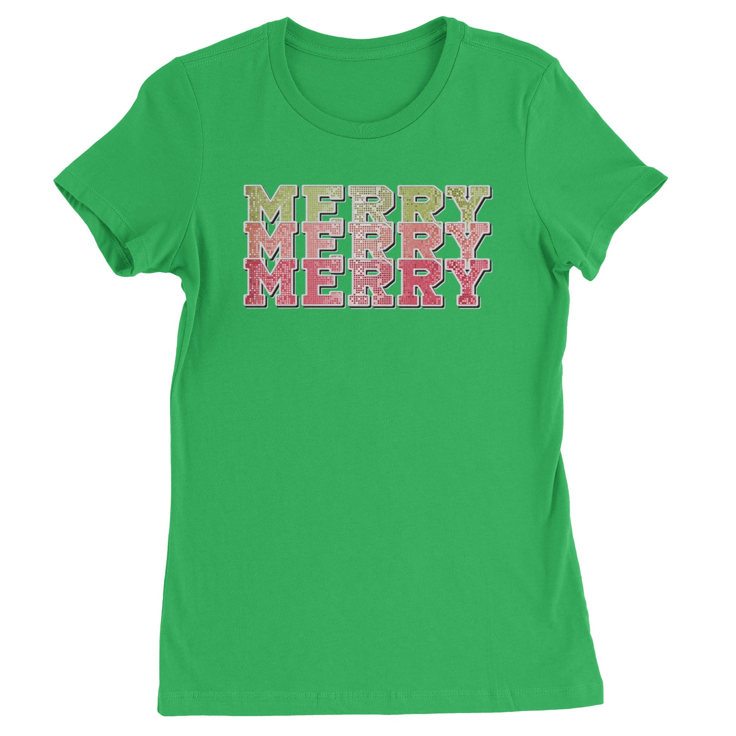 Merry Merry Merry Faux Sequins  Womens T-shirt Kelly Green