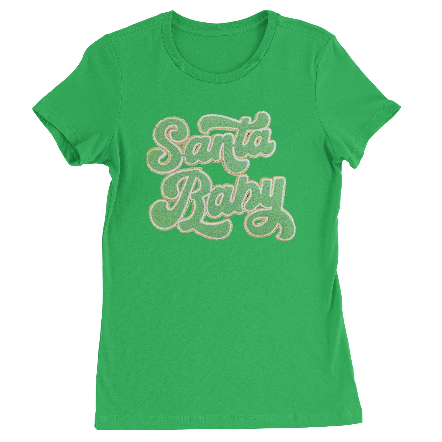 Green Santa Baby Chenille Patch  Womens T-shirt Kelly Green