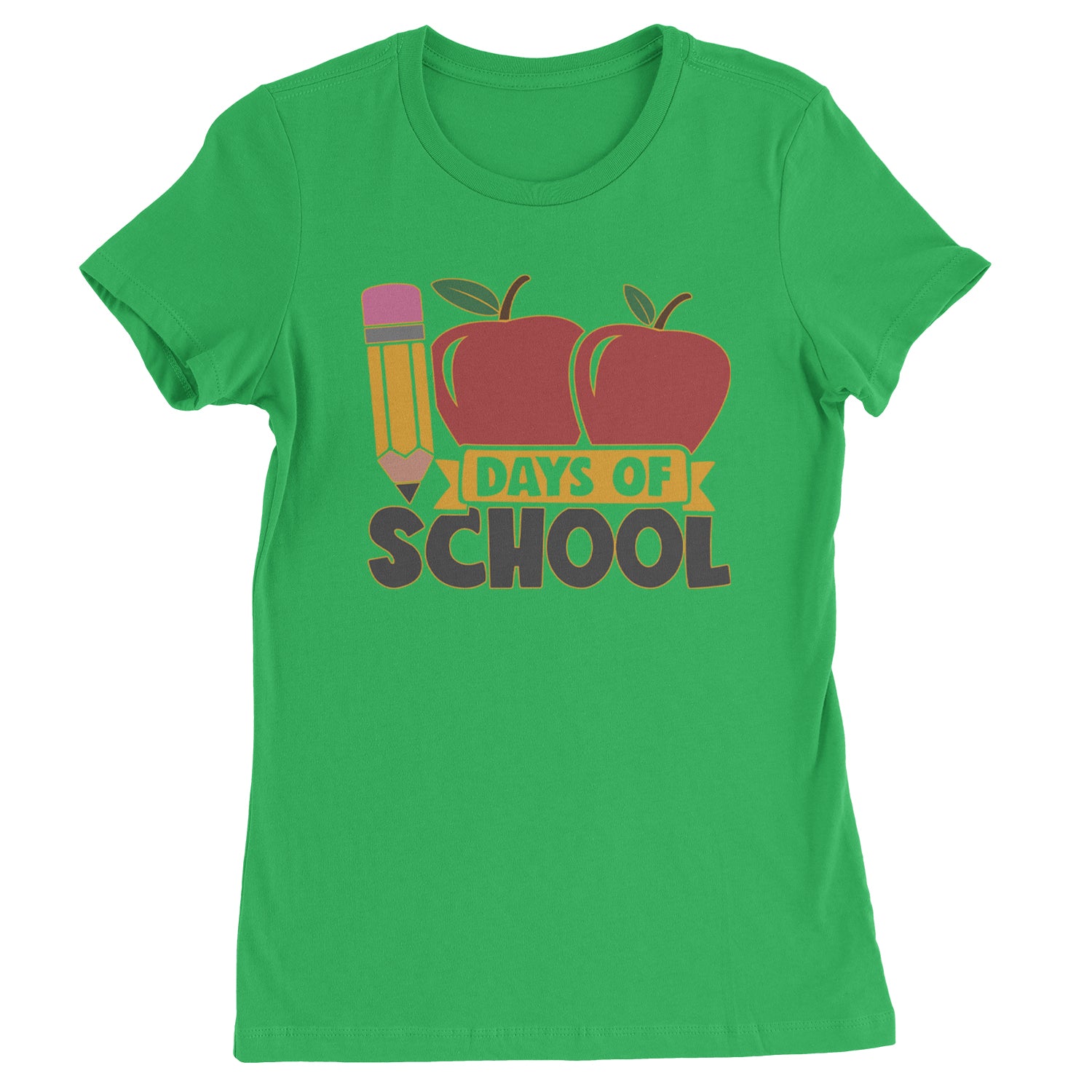 100 Days Of School Apple Pencil  Womens T-shirt Kelly Green