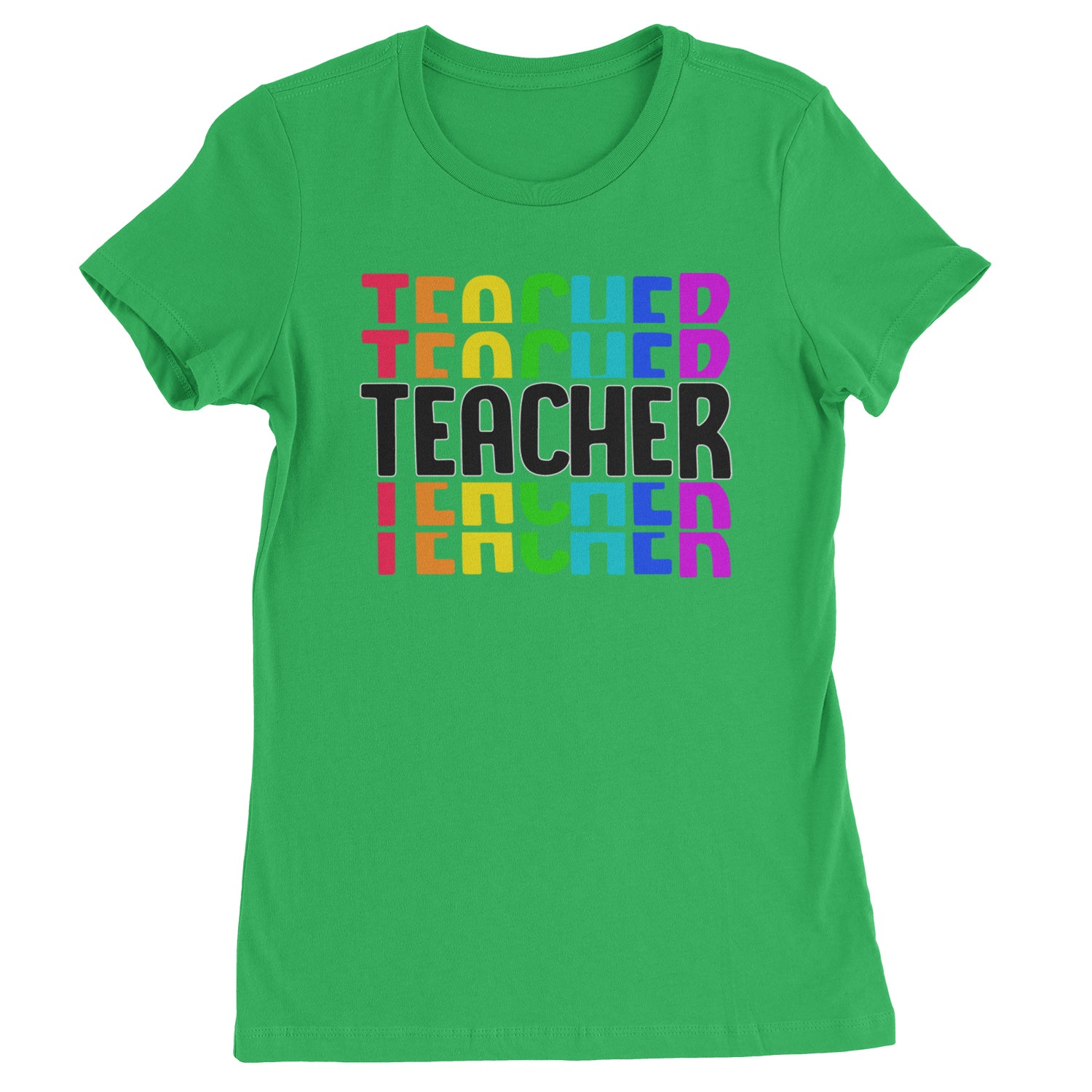 Teacher Repeated Rainbow Pattern  Womens T-shirt Kelly Green