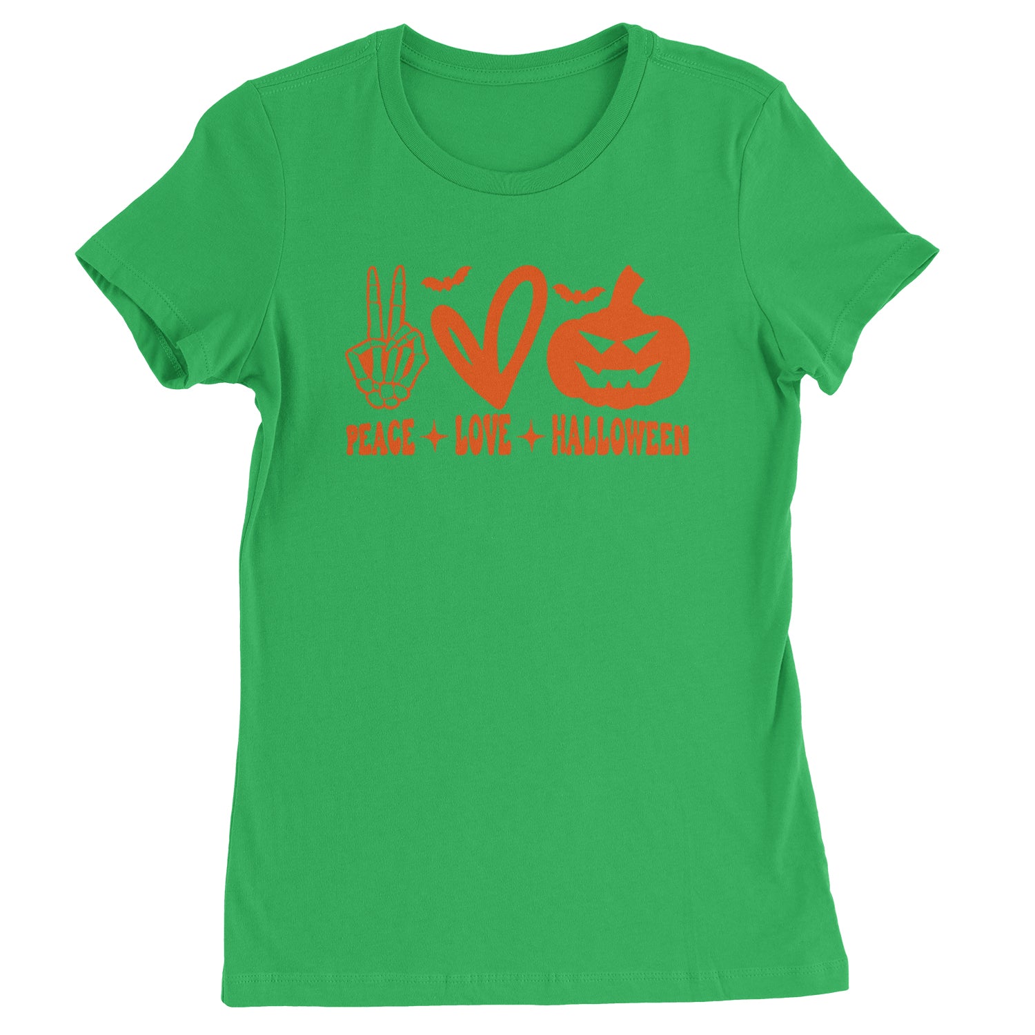 Peace, Love and Halloween Womens T-shirt Kelly Green