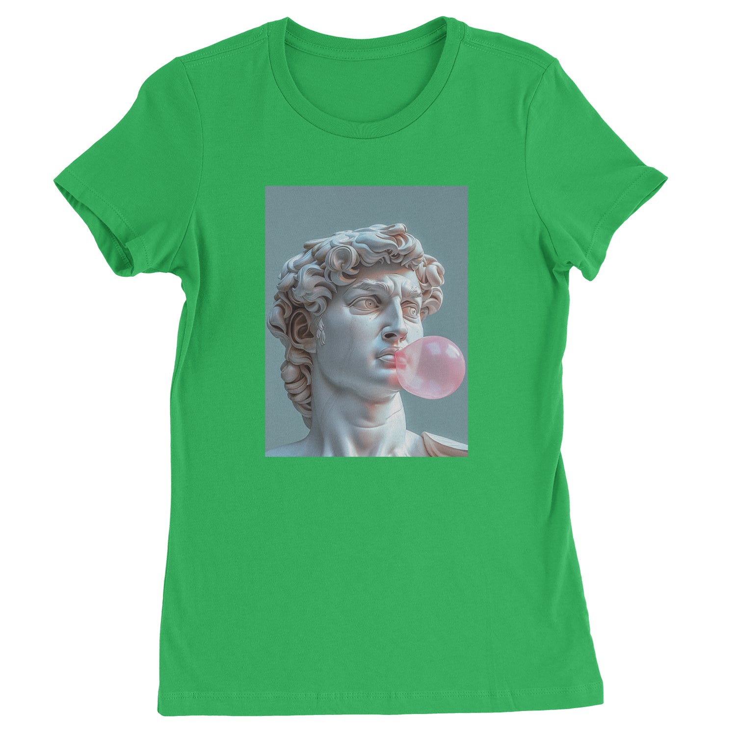 Michelangelo's David with Bubble Gum Contemporary Statue Art Womens T-shirt Kelly Green