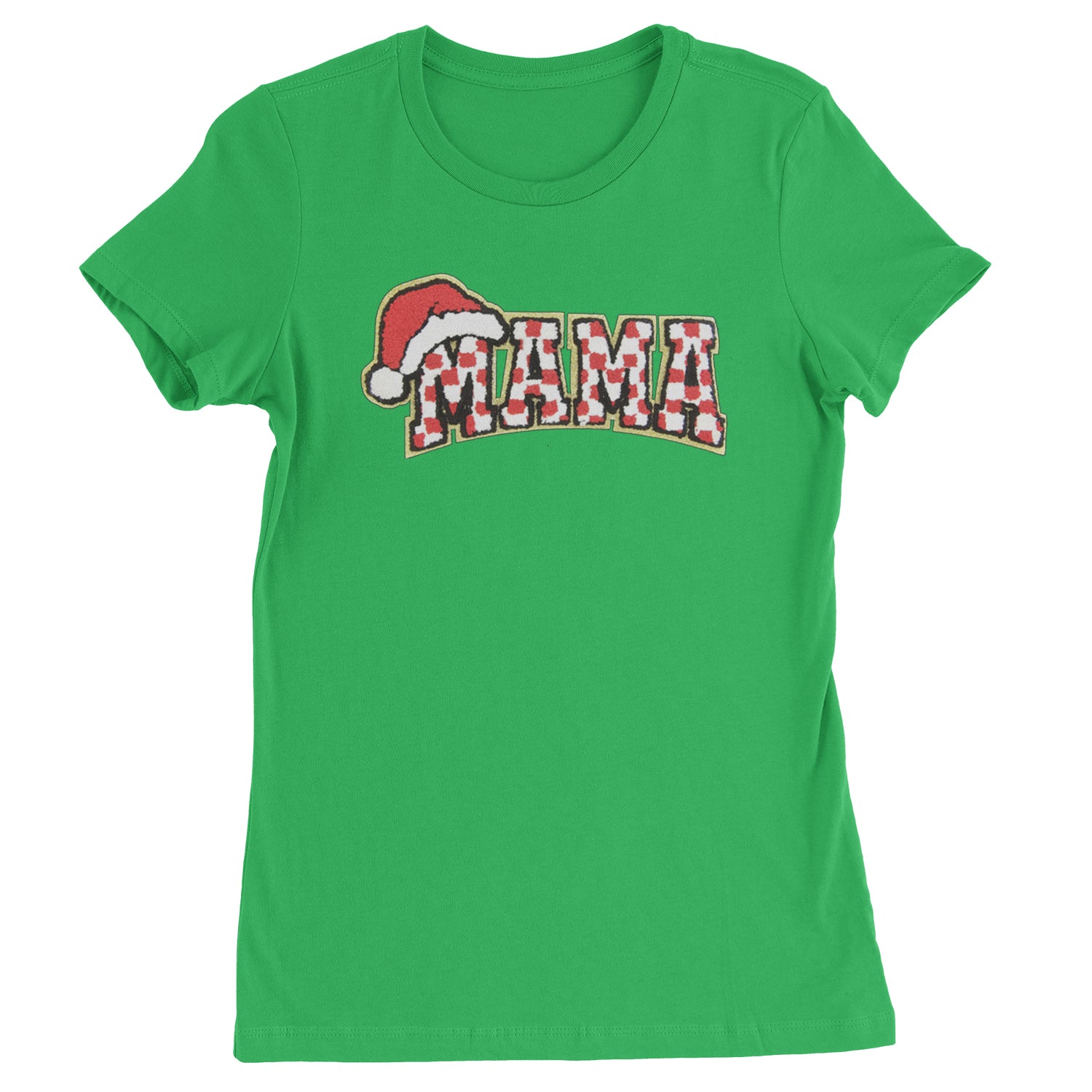 Mama Santa Hat Chenille Patch  Womens T-shirt Kelly Green