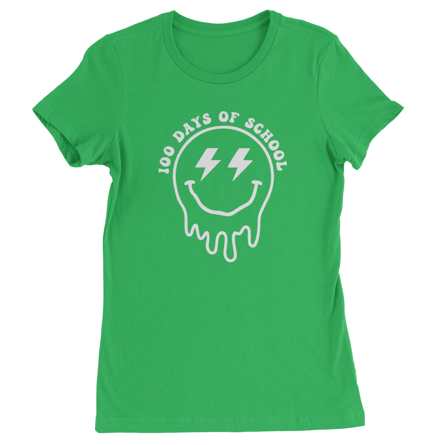 Melting Smile Face 100 Days Of School Womens T-shirt Kelly Green