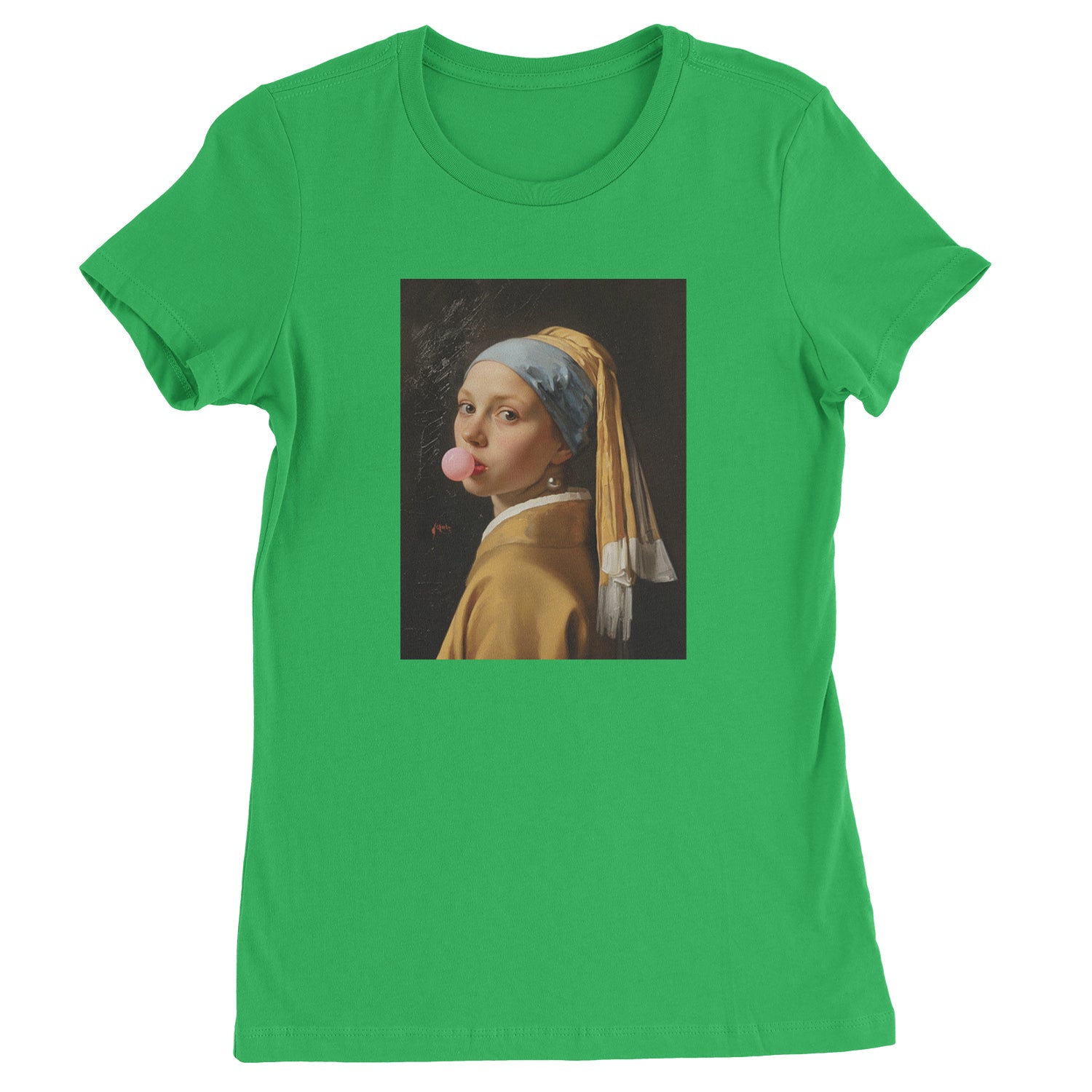 Girl with a Pearl Earring Bubble Gum Contemporary Art Womens T-shirt Kelly Green