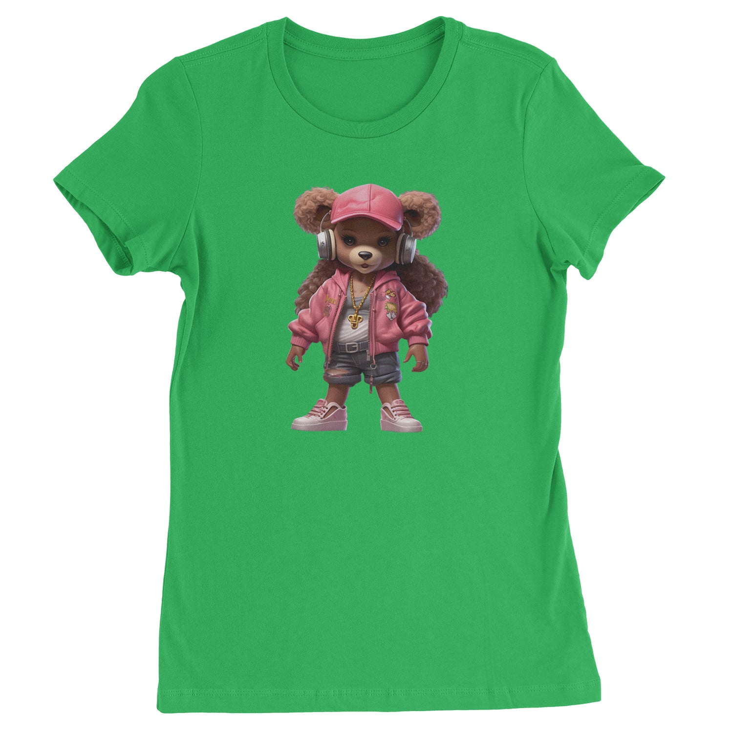 Pink Female Urban Graffiti Bear  Womens T-shirt Kelly Green