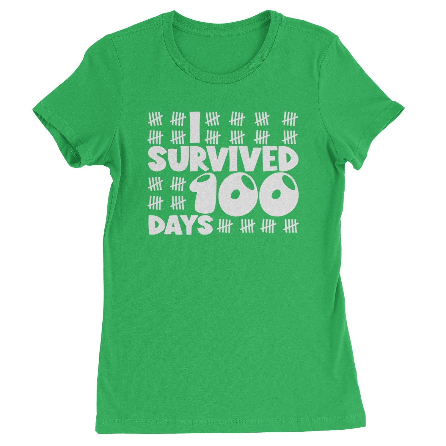 I Survived 100 Days Tally Marks Womens T-shirt Kelly Green