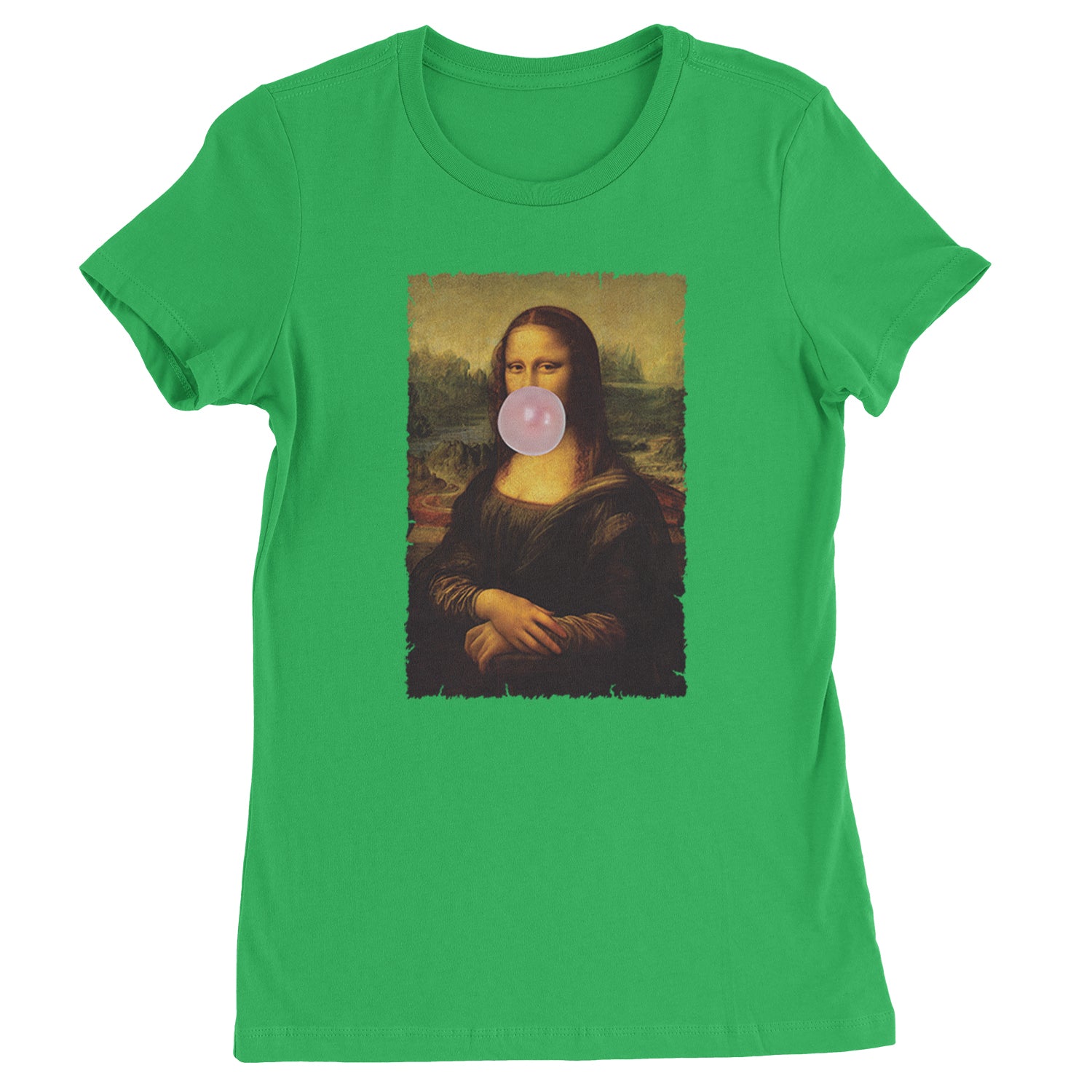 Mona Lisa Smile Pink Bubble Gum Da Vinci Icon Womens T-shirt Kelly Green