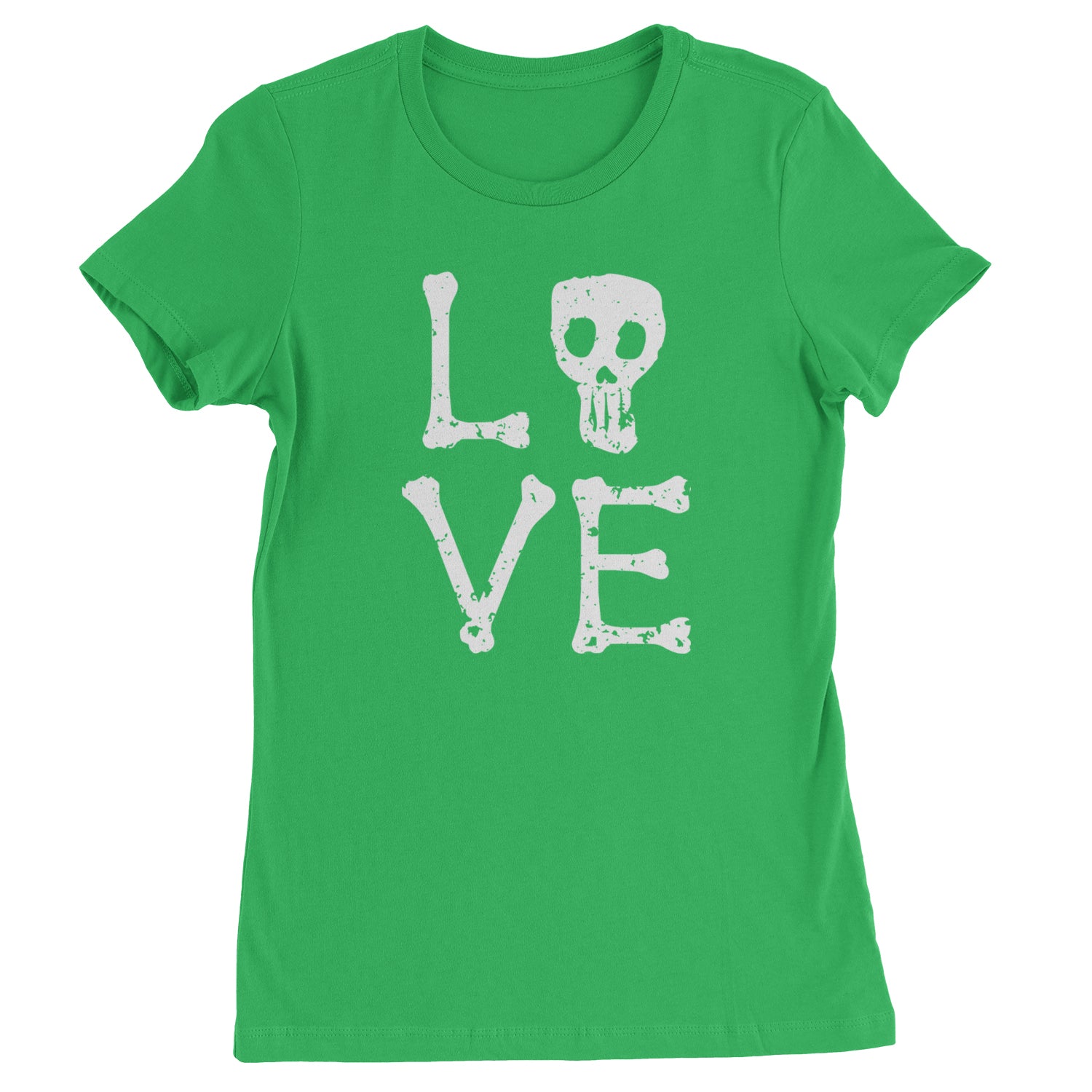 Love Skeleton Bones Womens T-shirt Kelly Green