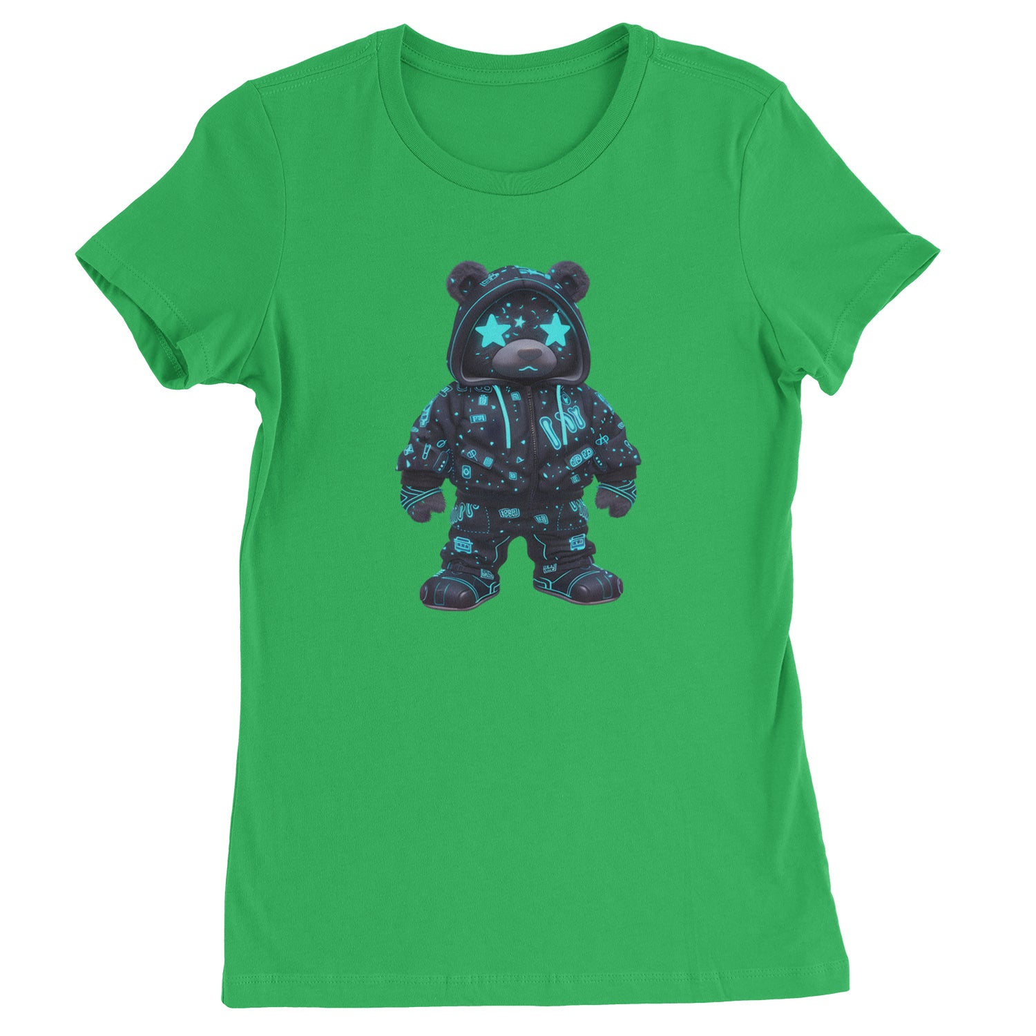 Starry Eyed Vaporwave Urban Graffiti Bear  Womens T-shirt Kelly Green