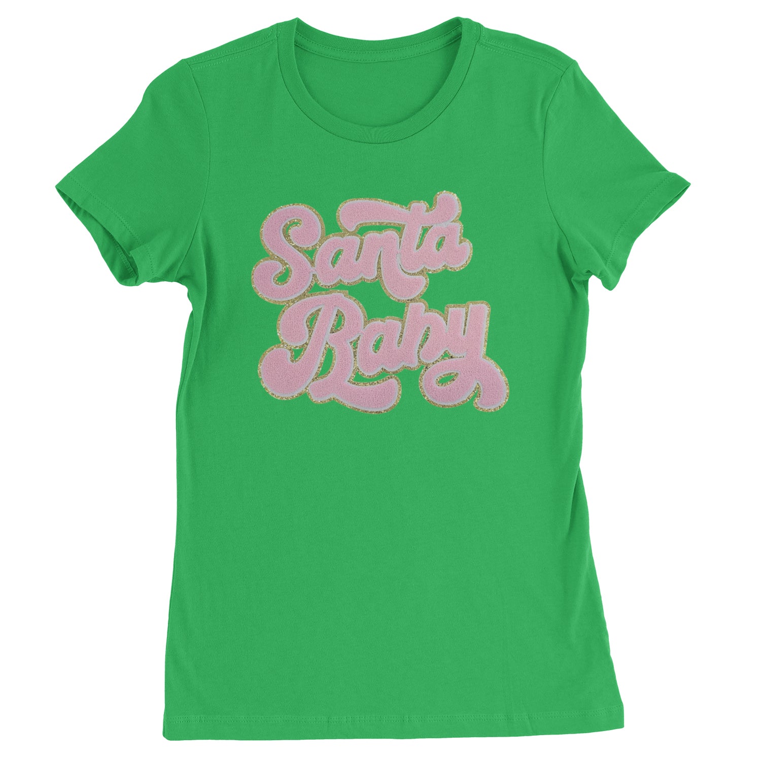 Pink Santa Baby Chenille Patch  Womens T-shirt Kelly Green