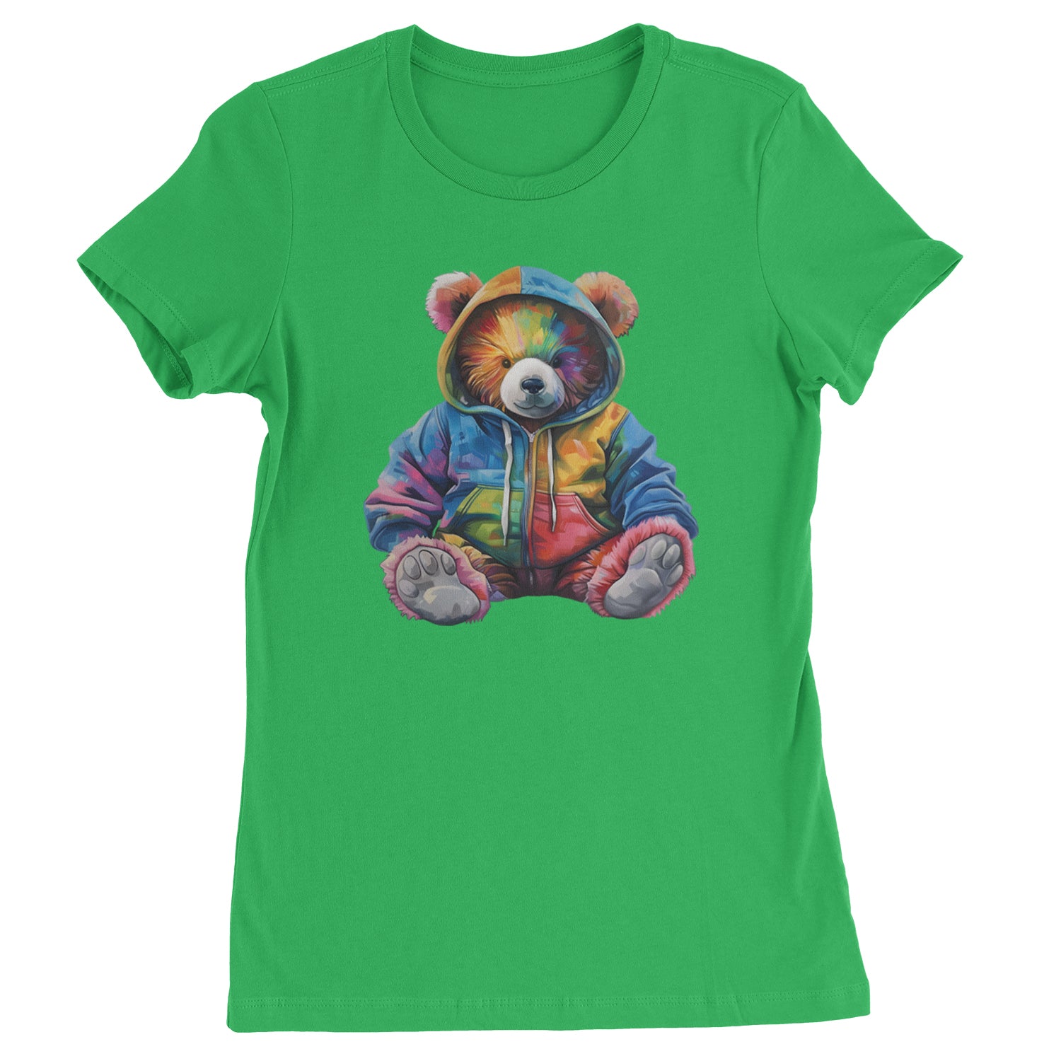 Rainbow Streetwear Urban Graffiti Bear  Womens T-shirt Kelly Green