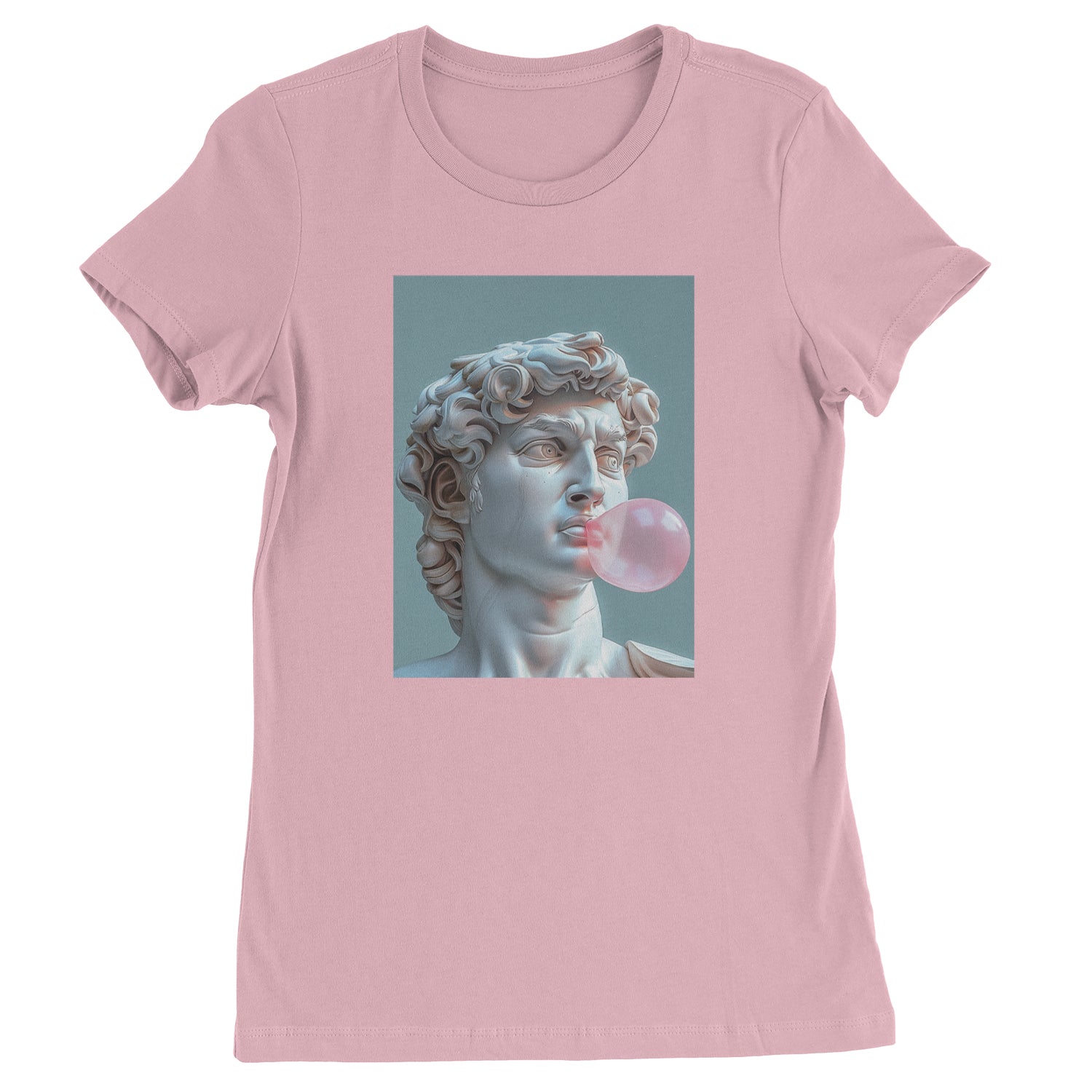 Michelangelo's David with Bubble Gum Contemporary Statue Art Womens T-shirt Light Pink