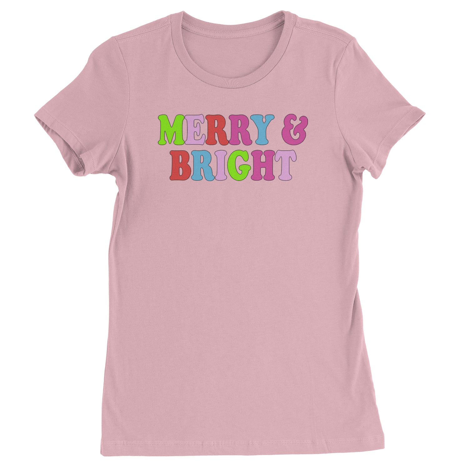 Merry and Bright Festive Christmas Holiday  Womens T-shirt Light Pink