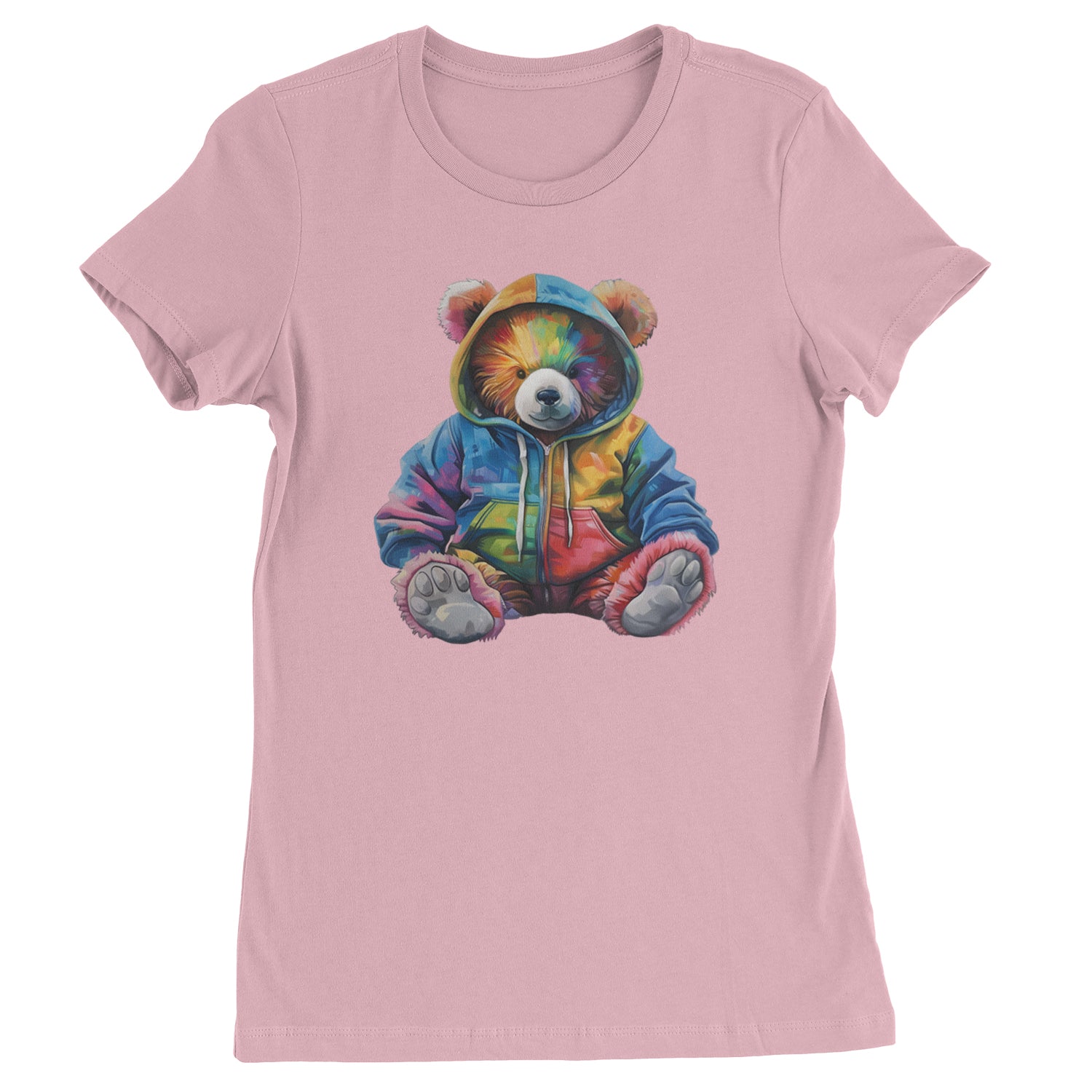 Rainbow Streetwear Urban Graffiti Bear  Womens T-shirt Light Pink