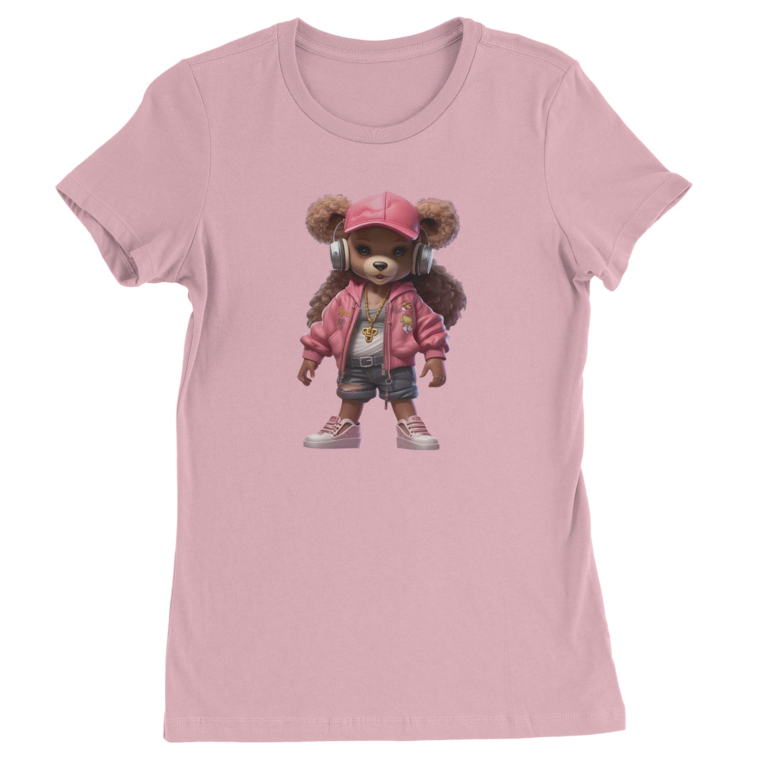 Pink Female Urban Graffiti Bear  Womens T-shirt Light Pink