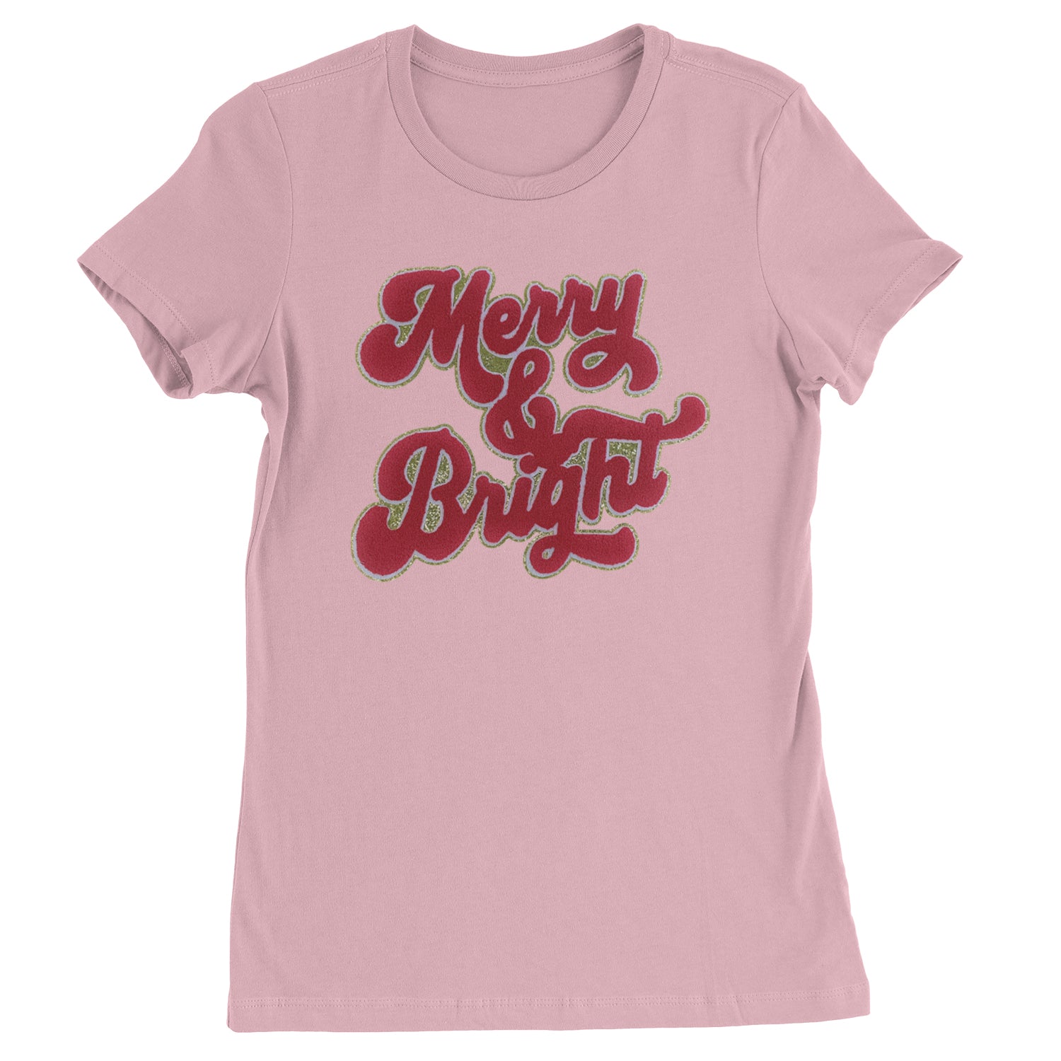 Merry & Bright Chenille Glitter  Womens T-shirt Light Pink