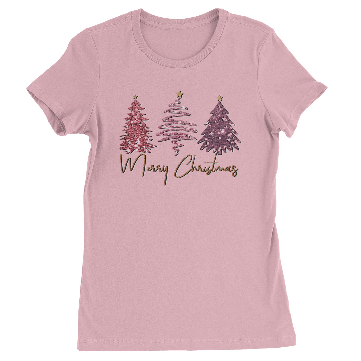 Merry Christmas Faux Glitter Trees  Womens T-shirt Light Pink