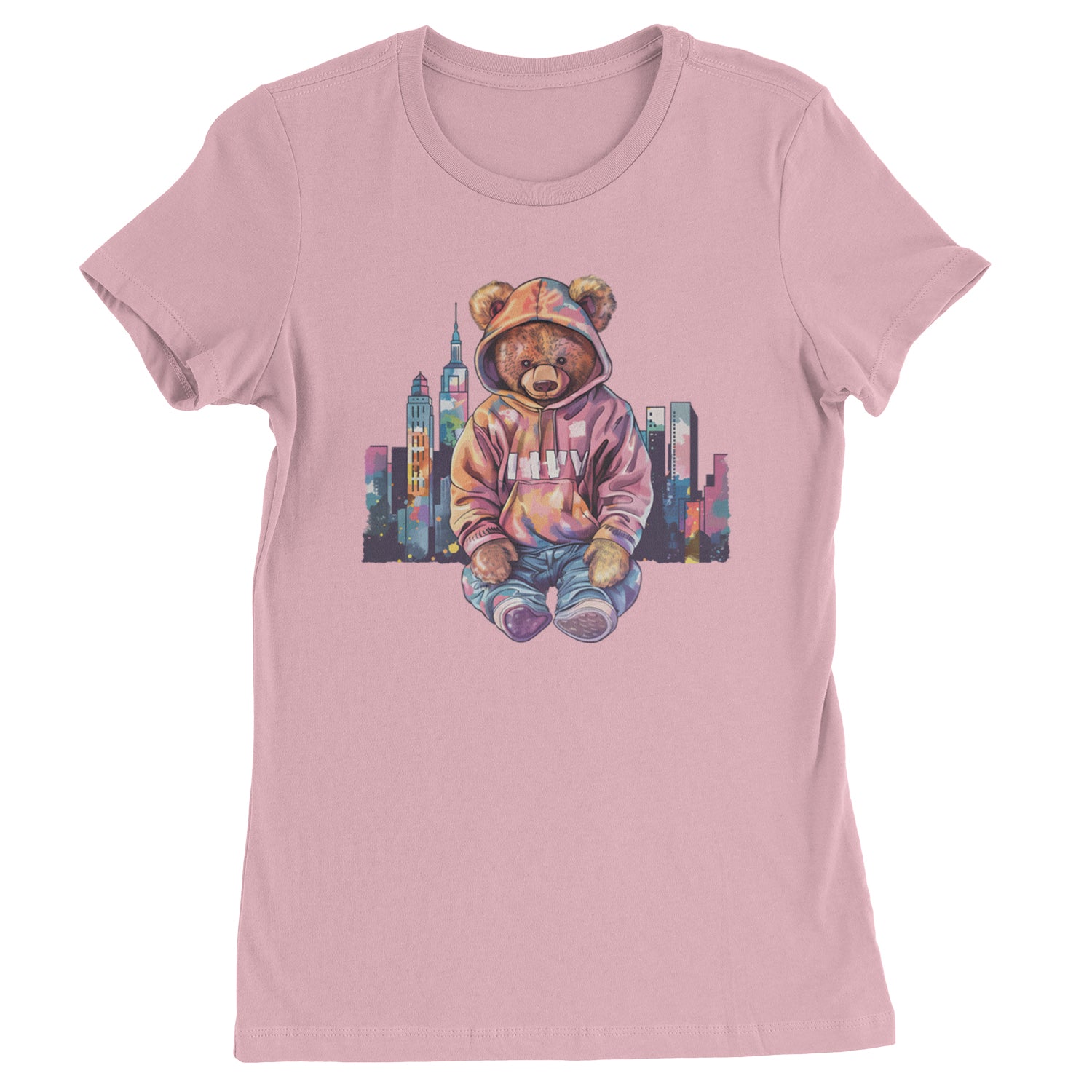 City Skyline Urban Graffiti Bear  Womens T-shirt Light Pink