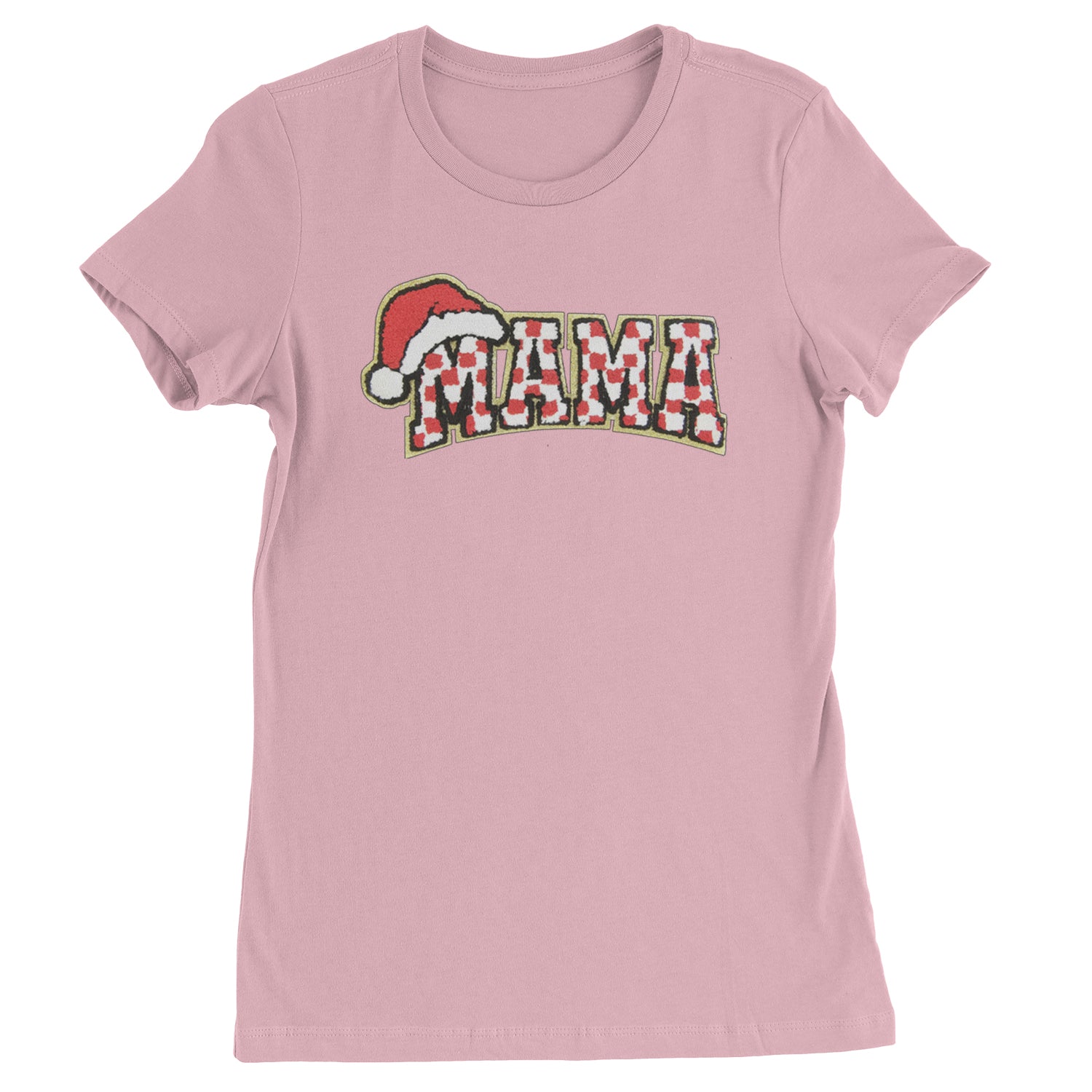 Mama Santa Hat Chenille Patch  Womens T-shirt Light Pink