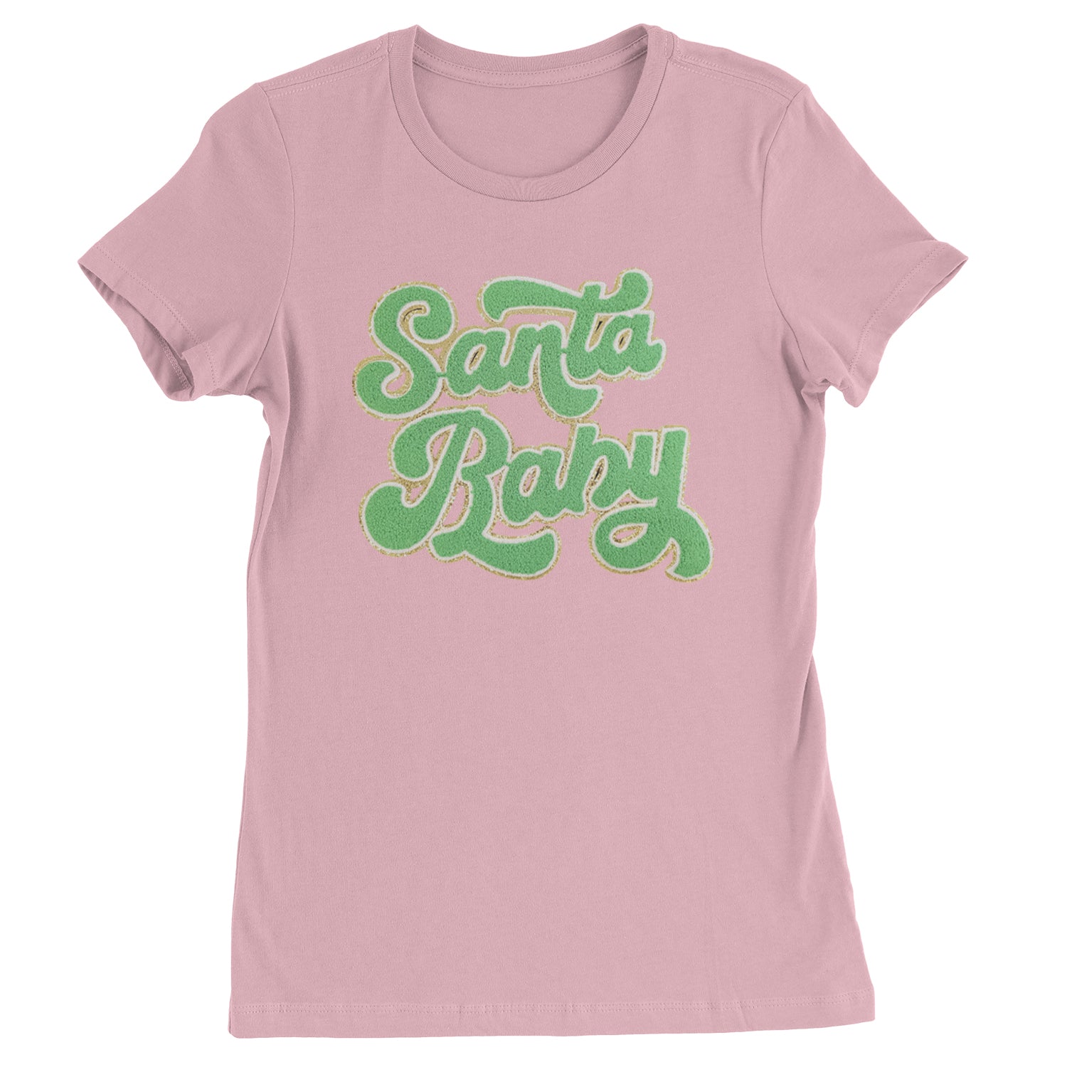 Green Santa Baby Chenille Patch  Womens T-shirt Light Pink