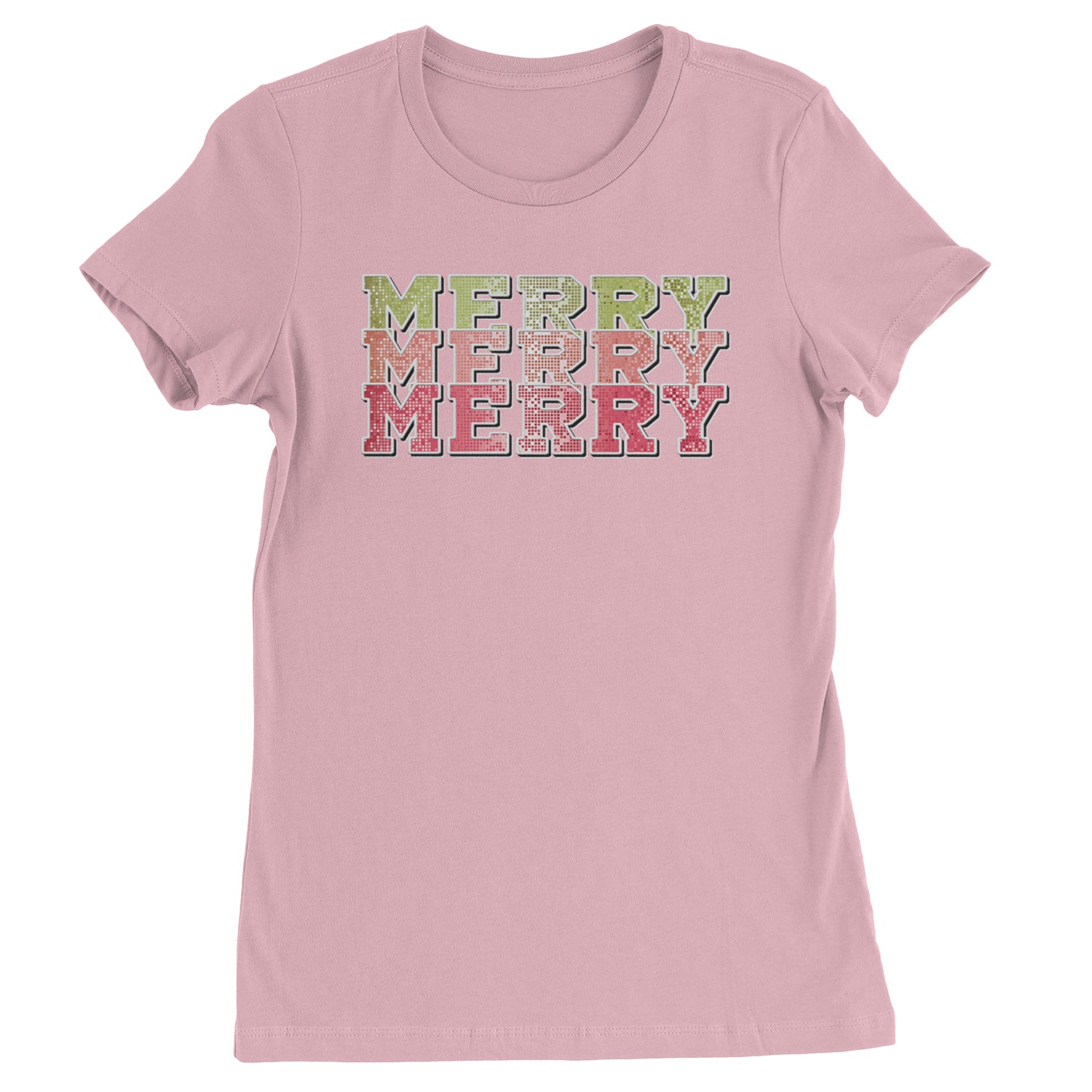 Merry Merry Merry Faux Sequins  Womens T-shirt Light Pink