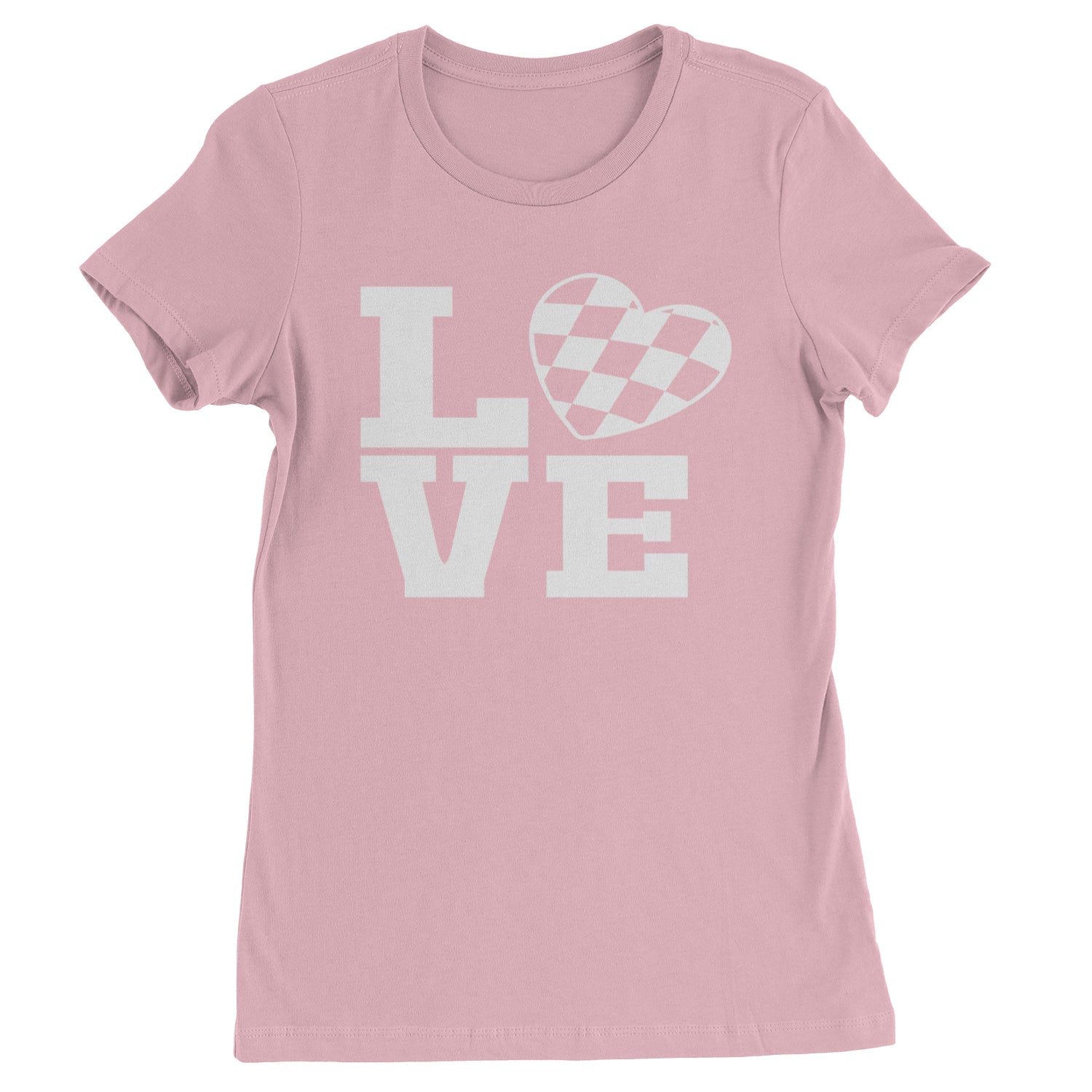 Love Racing Checkered Flag Heart Womens T-shirt Light Pink