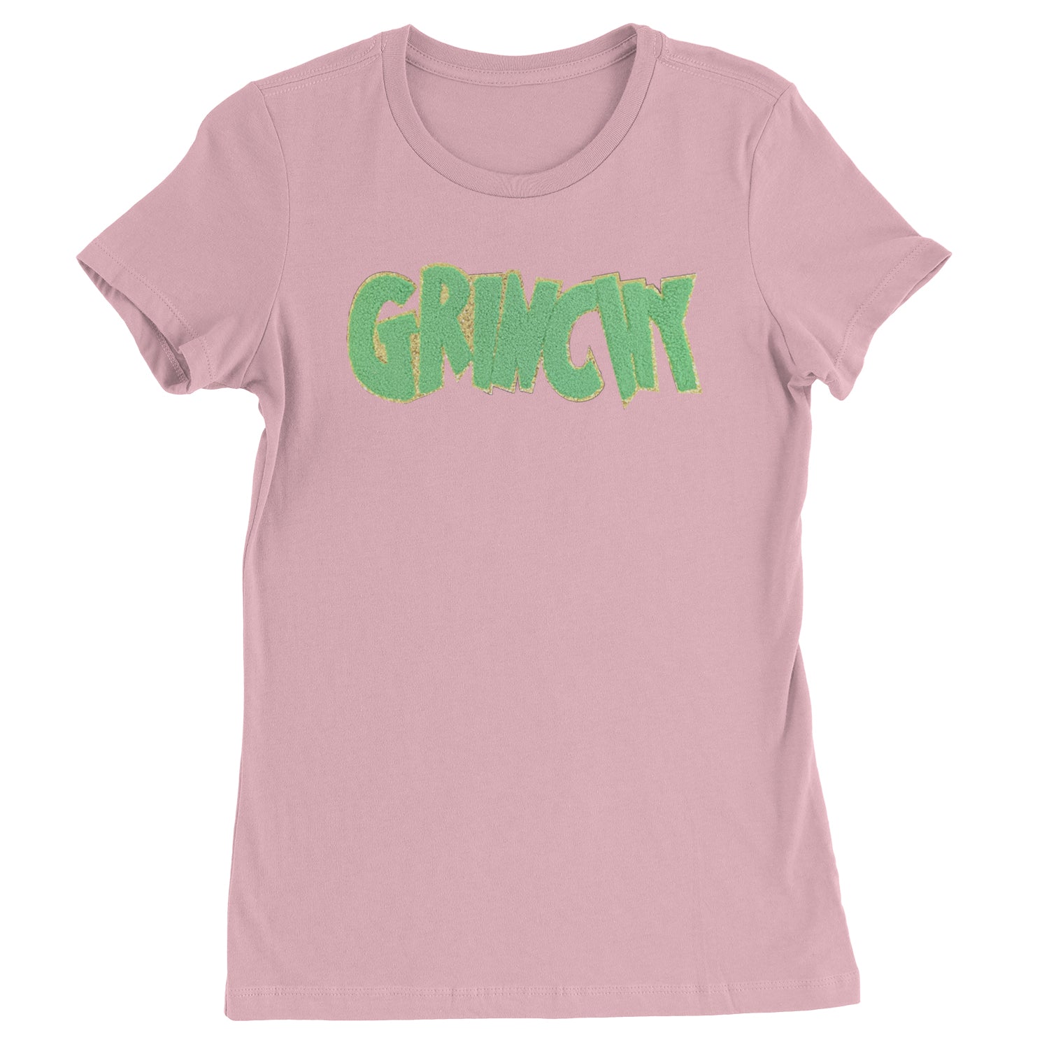 Green Gr-nchy Chenille Patch  Womens T-shirt Light Pink