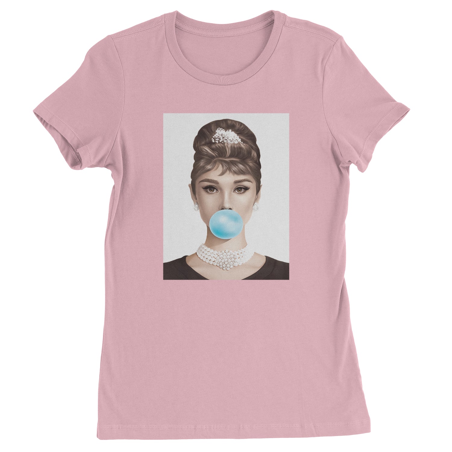 Audrey Hepburn Chewing Bubble Gum American Icon Womens T-shirt Light Pink