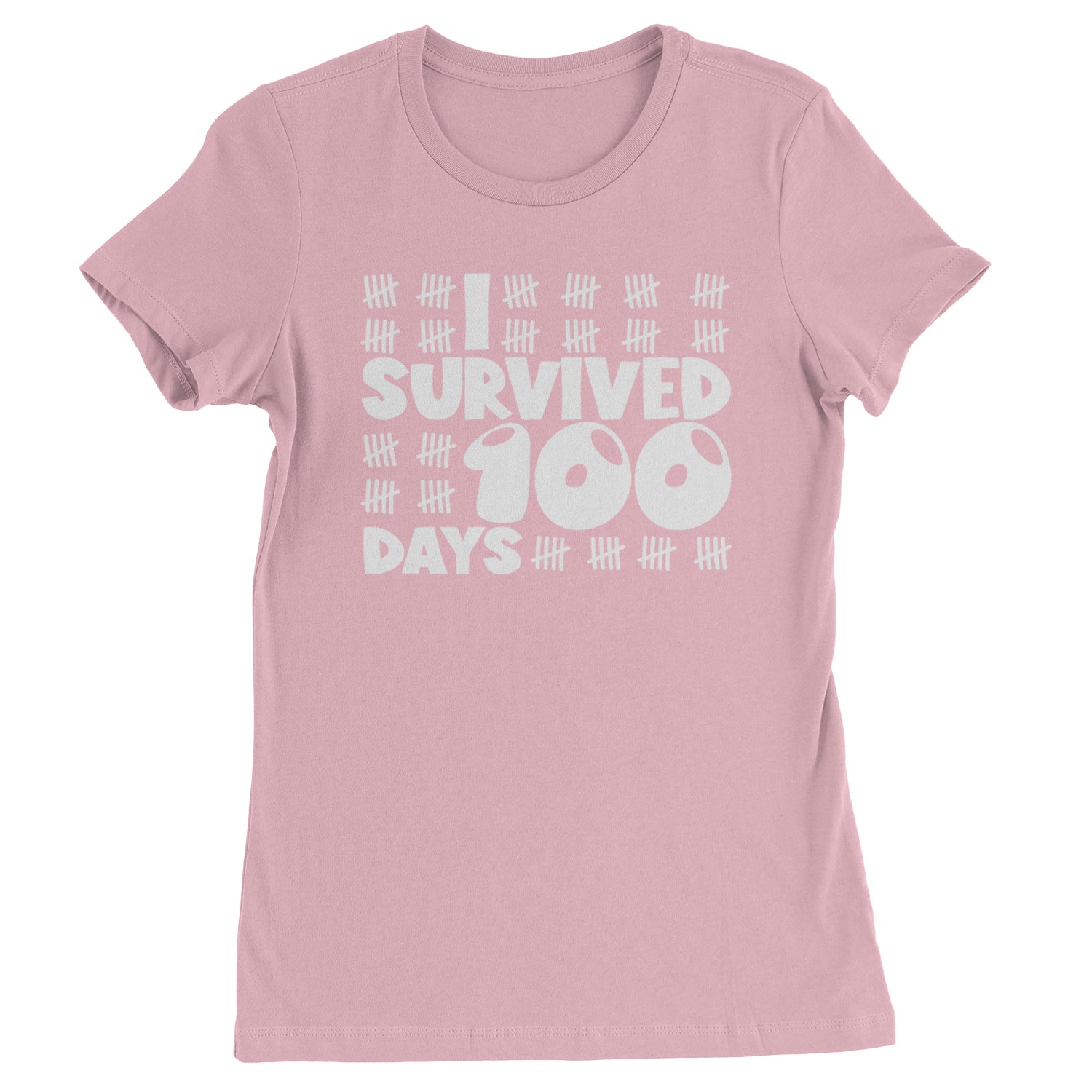 I Survived 100 Days Tally Marks Womens T-shirt Light Pink