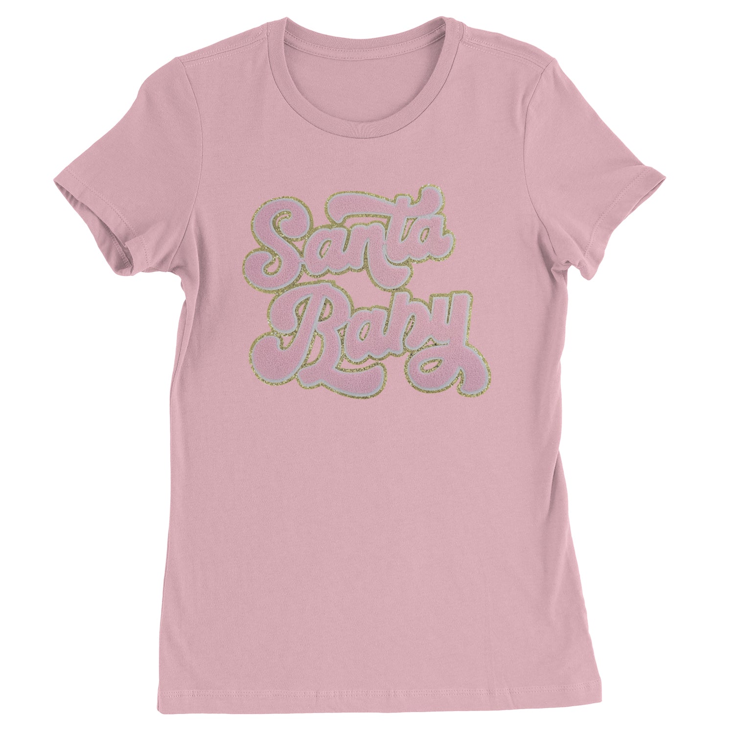 Pink Santa Baby Chenille Patch  Womens T-shirt Light Pink