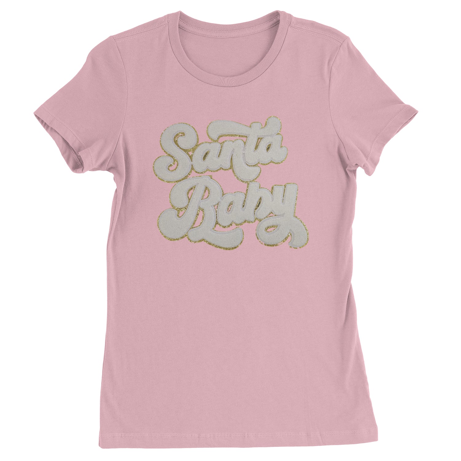 White Santa Baby Chenille Patch  Womens T-shirt Light Pink