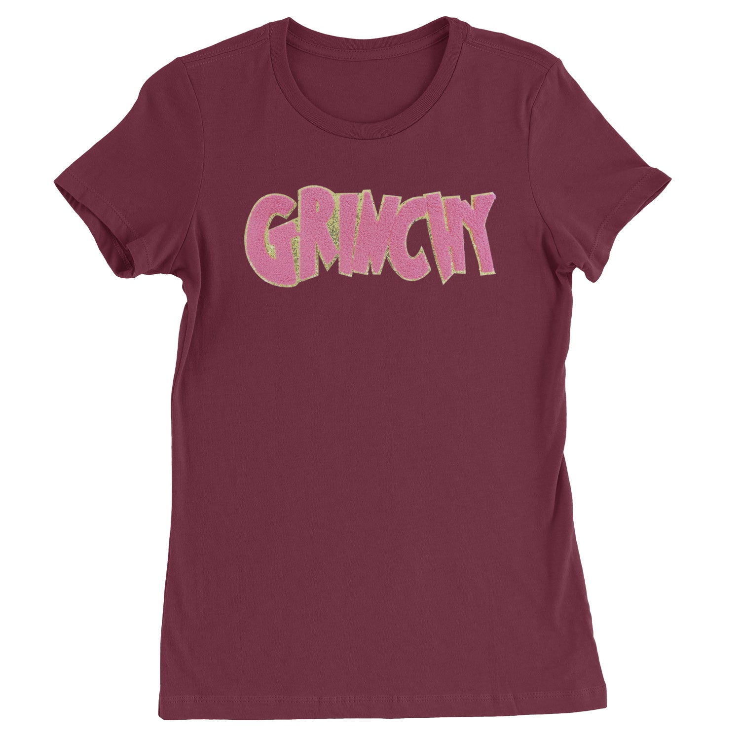 Pink Gr-nchy Chenille Patch  Womens T-shirt Maroon