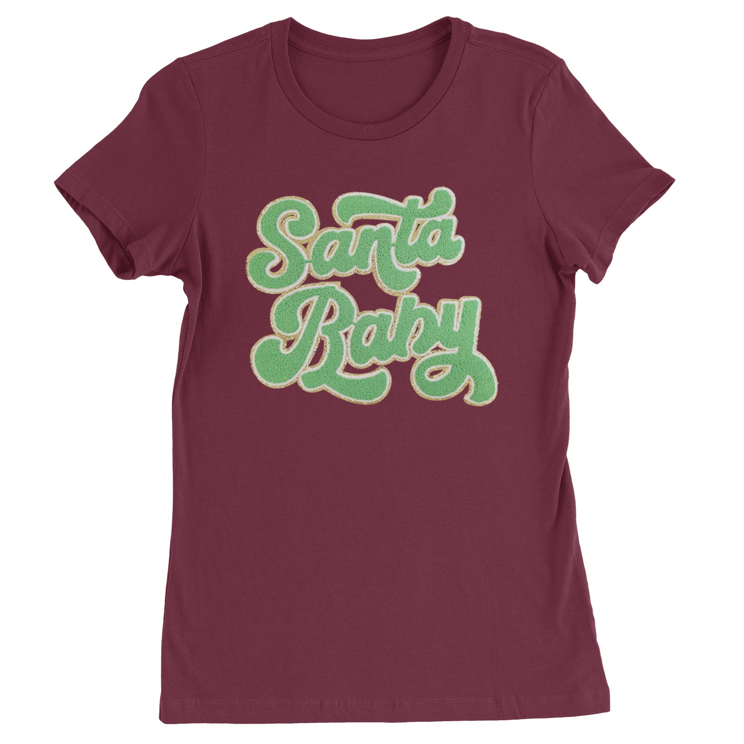 Green Santa Baby Chenille Patch  Womens T-shirt Maroon