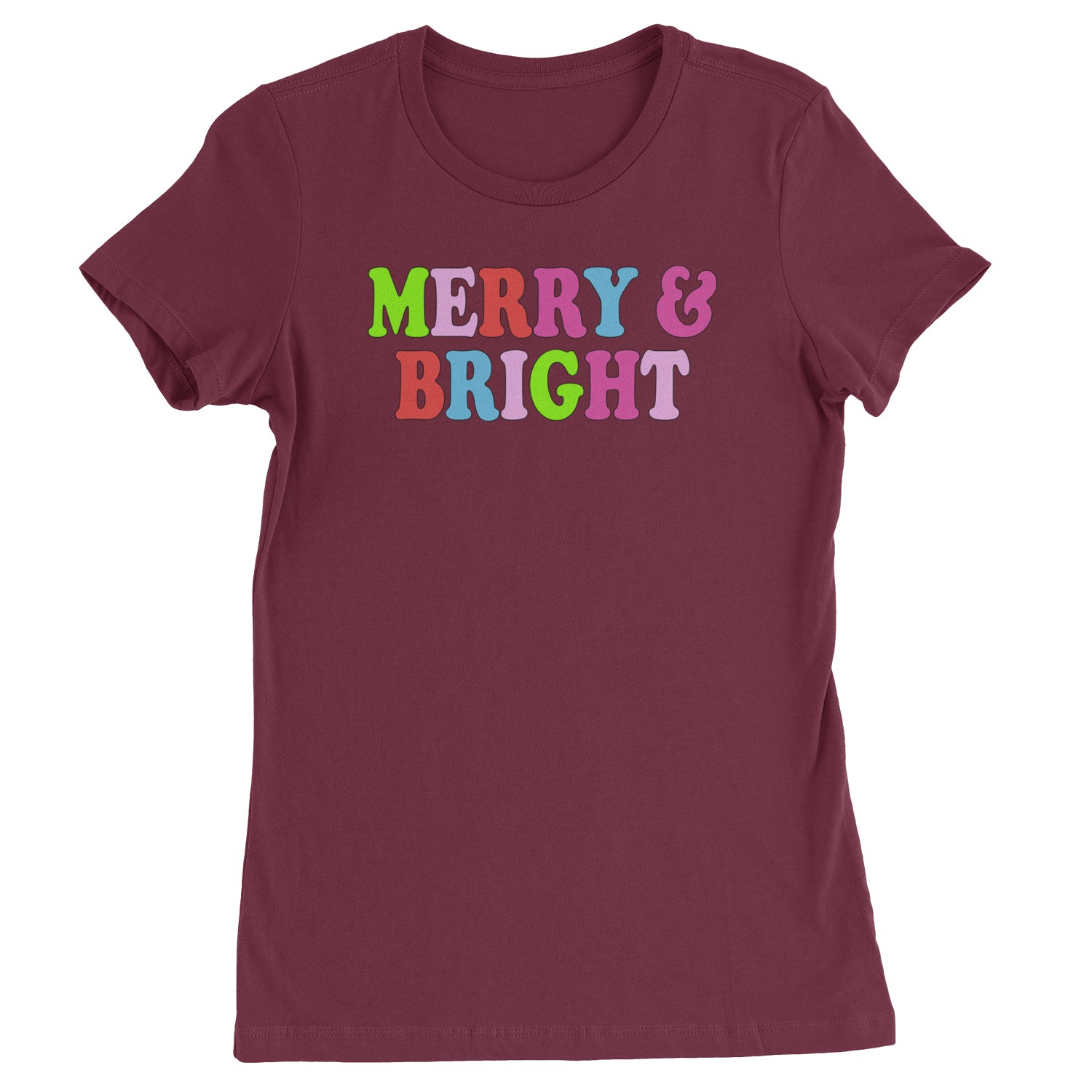 Merry and Bright Festive Christmas Holiday  Womens T-shirt Maroon