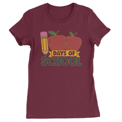 100 Days Of School Apple Pencil  Womens T-shirt Maroon