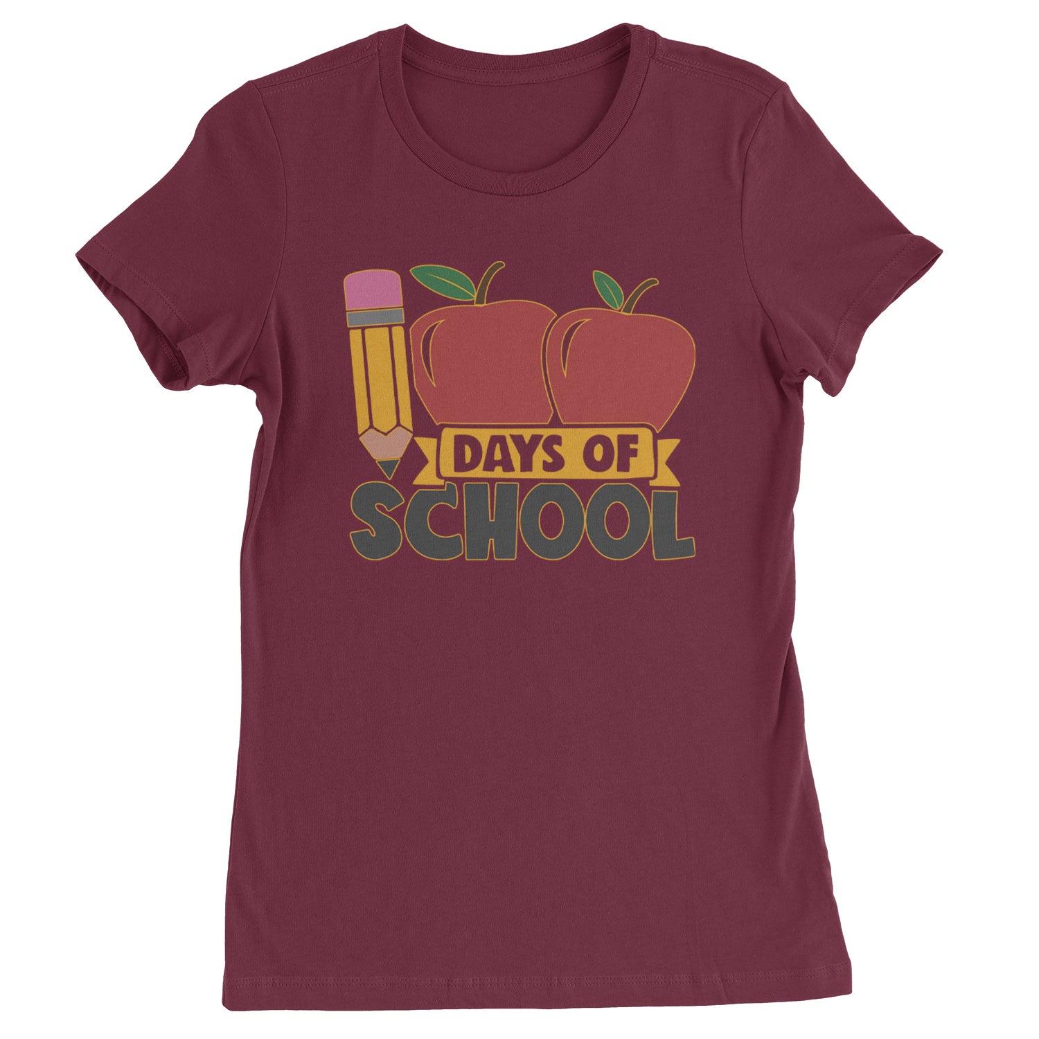 100 Days Of School Apple Pencil  Womens T-shirt Maroon