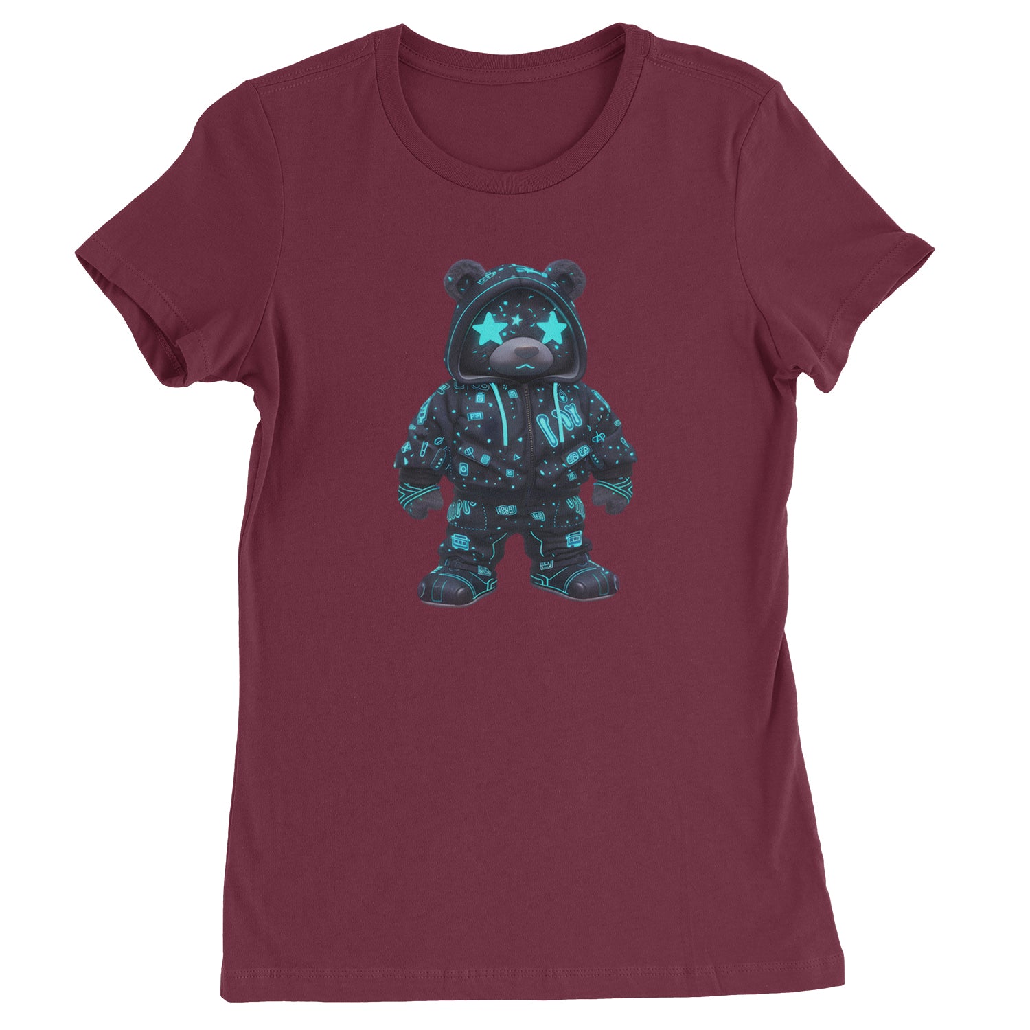 Starry Eyed Vaporwave Urban Graffiti Bear  Womens T-shirt Maroon