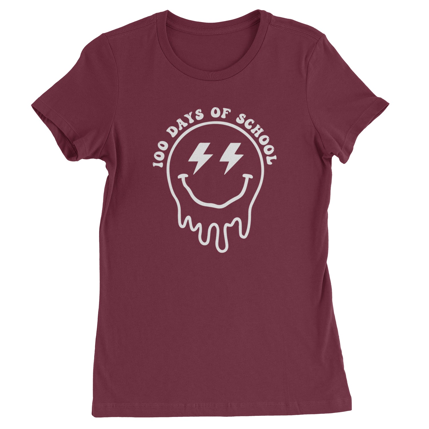 Melting Smile Face 100 Days Of School Womens T-shirt Maroon